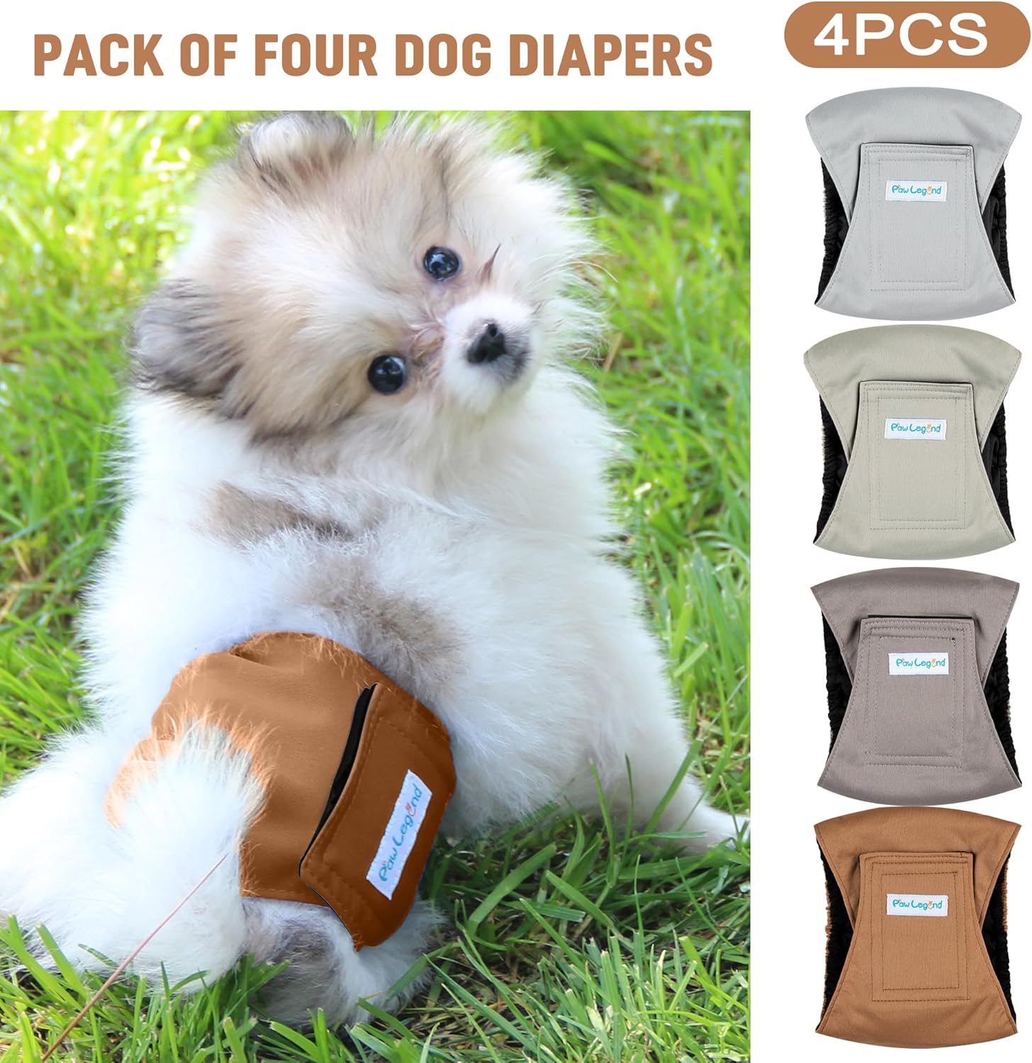 Paw Legend Washable Dogs Diapers Male Dog Belly Bands for Male Dogs Diapers Reusable Puppy & Doggie Diapers Male (4 Pack, X-Large)