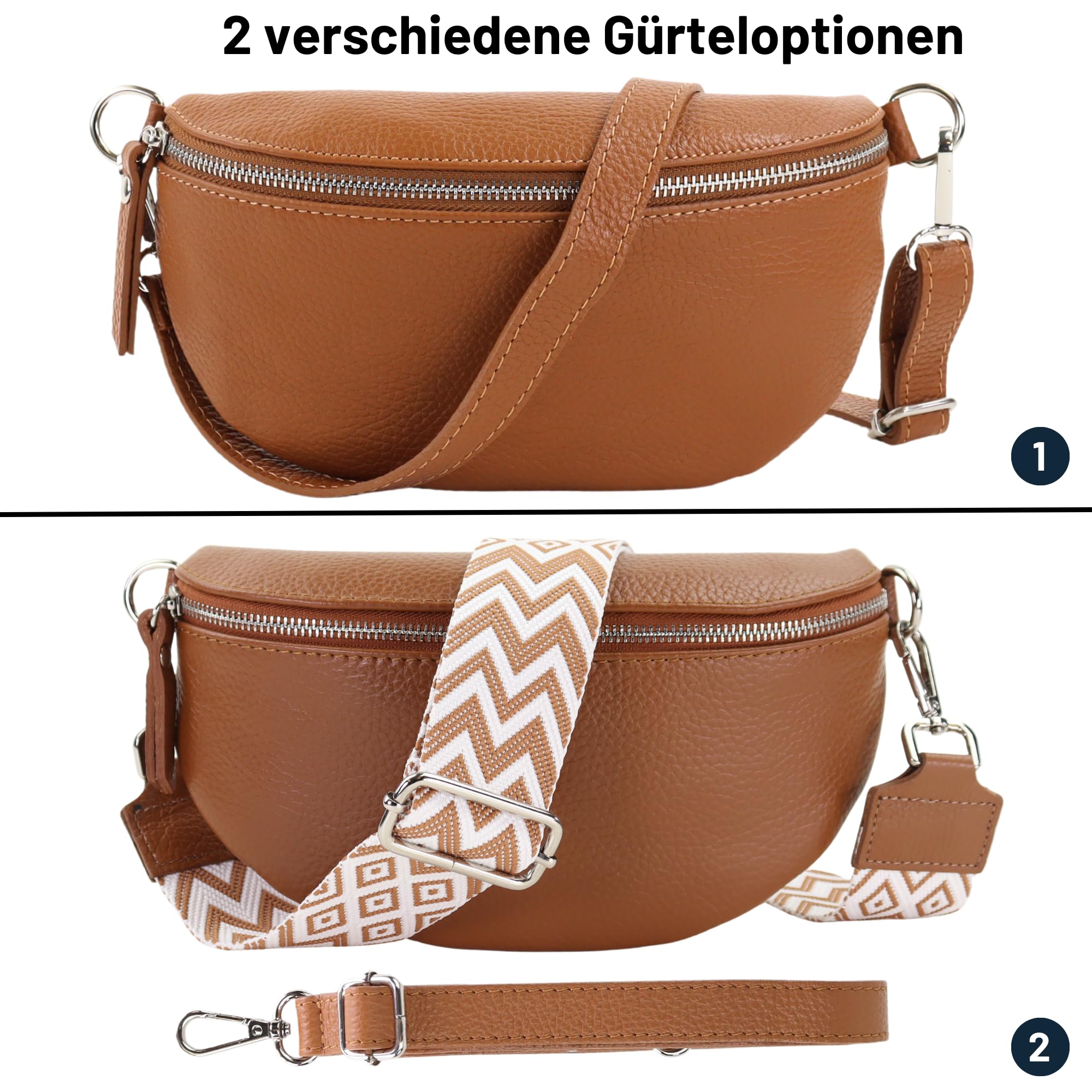 Blade Bauchtasche Damen Echtleder, stylische Gürteltasche Damen mit 2 gemusterten und Leder abnehmbaren & verstellbaren Breiten Gürteln, Crossbody Bag Damen, Hochwertige Brusttasche für Frauen