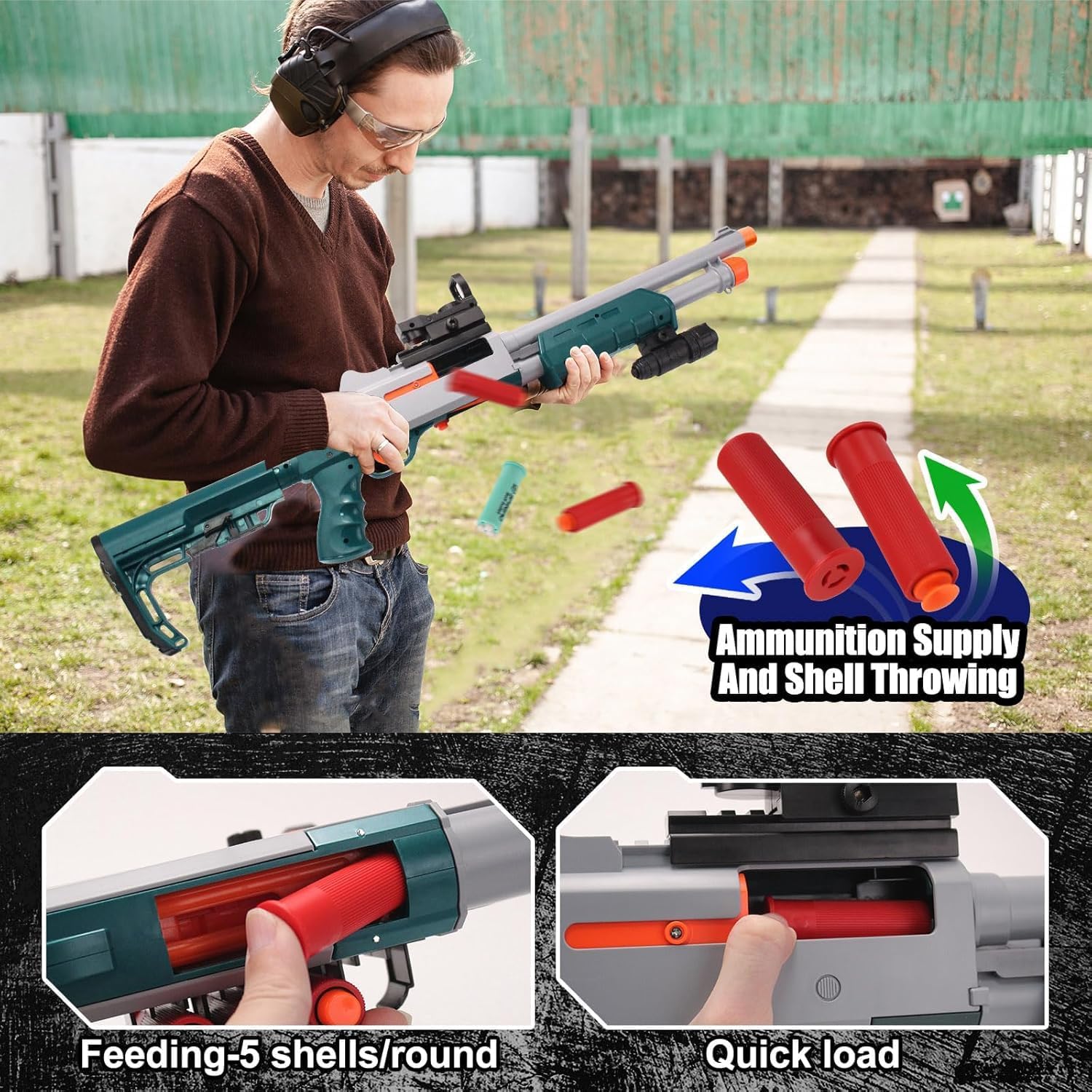 30-Inch Soft Bullet Shotgun Shell Ejecting Manual Loading with Flashlight | Foam Blaster Spring Soft Dart Blaster for Outdoor Fun for 14+ Years Old