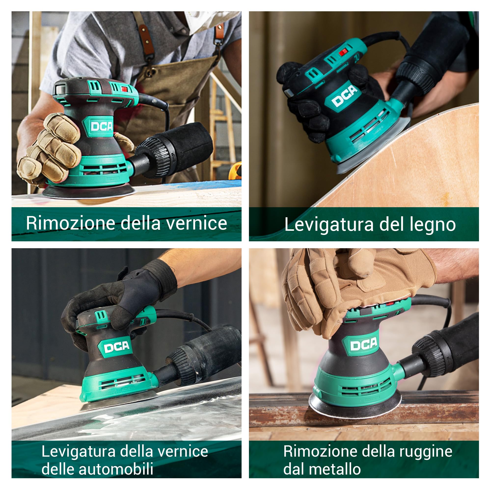 DCA Levigatrice Orbitale 300W, 6 Velocità Variabili 12000RPM Levigatrice Rotorbitale, Collecteur de Poussière, 10psc 125MM Dischi Abrasivi per la Lavorazione del Legno, Levigatura, Lucidatura, DIY
