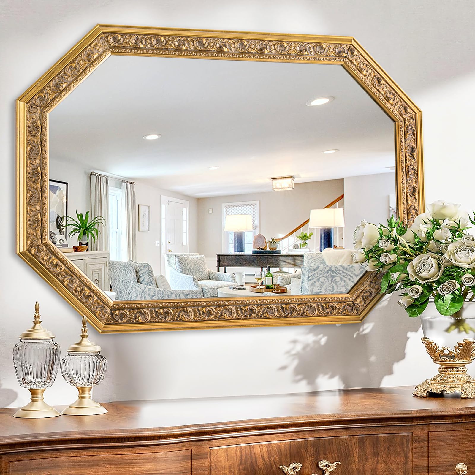 Amazon.com: Chende Octagonal Gold Mirror for Wall Decor Living