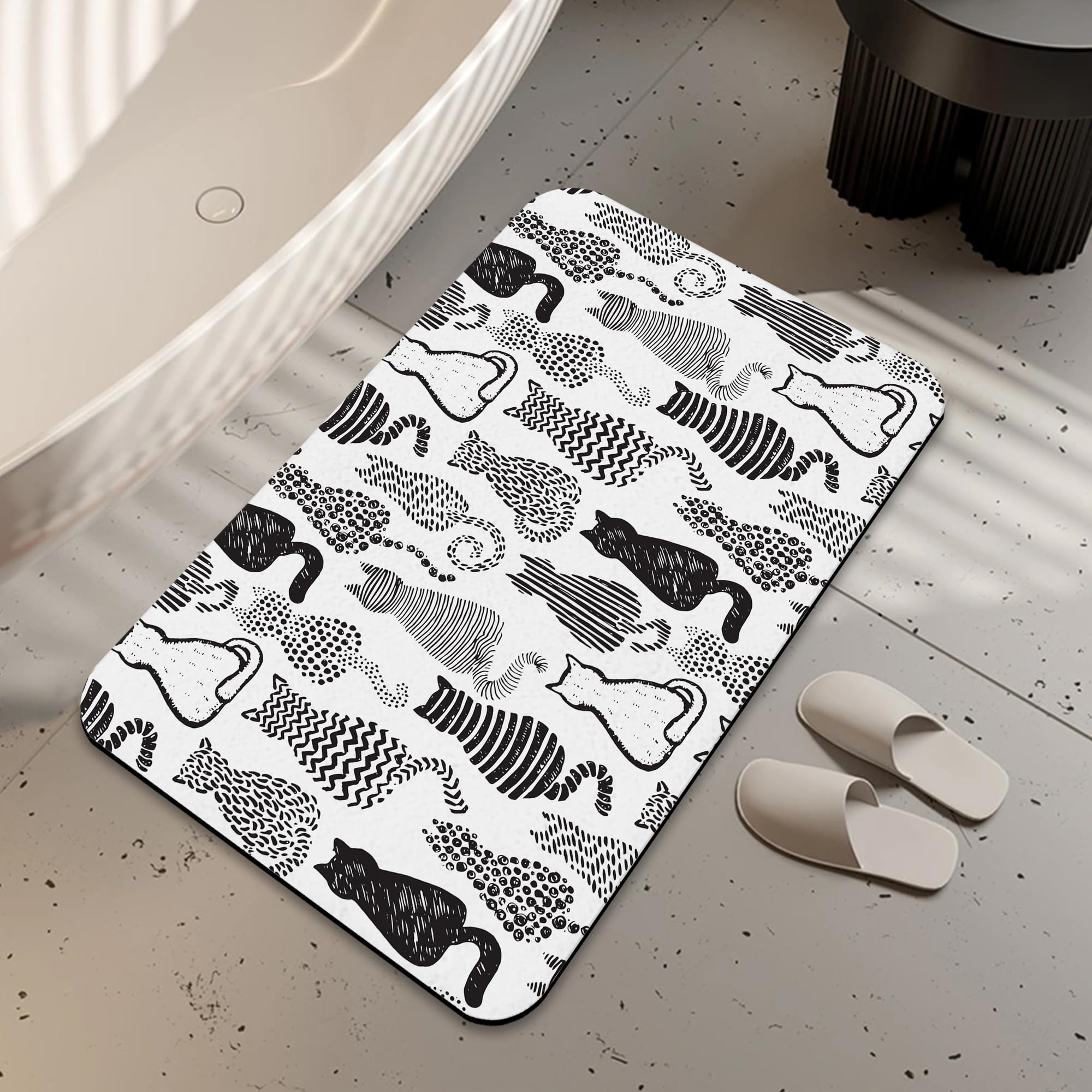 LUOENY Bath Mat Non Slip Backing Thin Cat Kitten Bathroom Rug Fit Under Door Quick Dry Absorbent Faux Bathroom Floor Mat-Shower Rug for in Front of Bathtub Shower 75x43 cm
