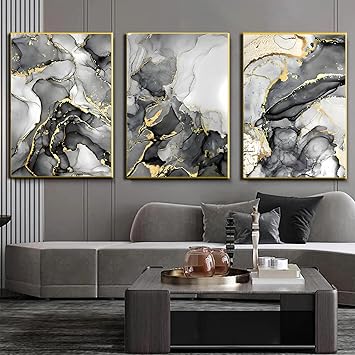 Amazon.com: Black Gold Grey Abstract Wall Art Gold Foil Abstract Art ...