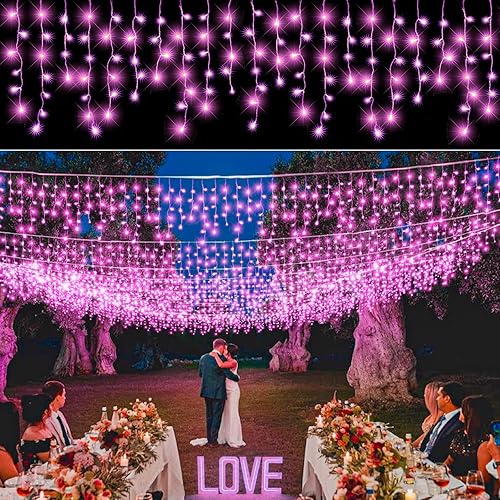 Miniatura 25 de Luces de carámbano para exteriores, 33 pies, 400 luces LED de Navidad para exteriores con 8 modos, 75 gotas, tira de luces impermeables para