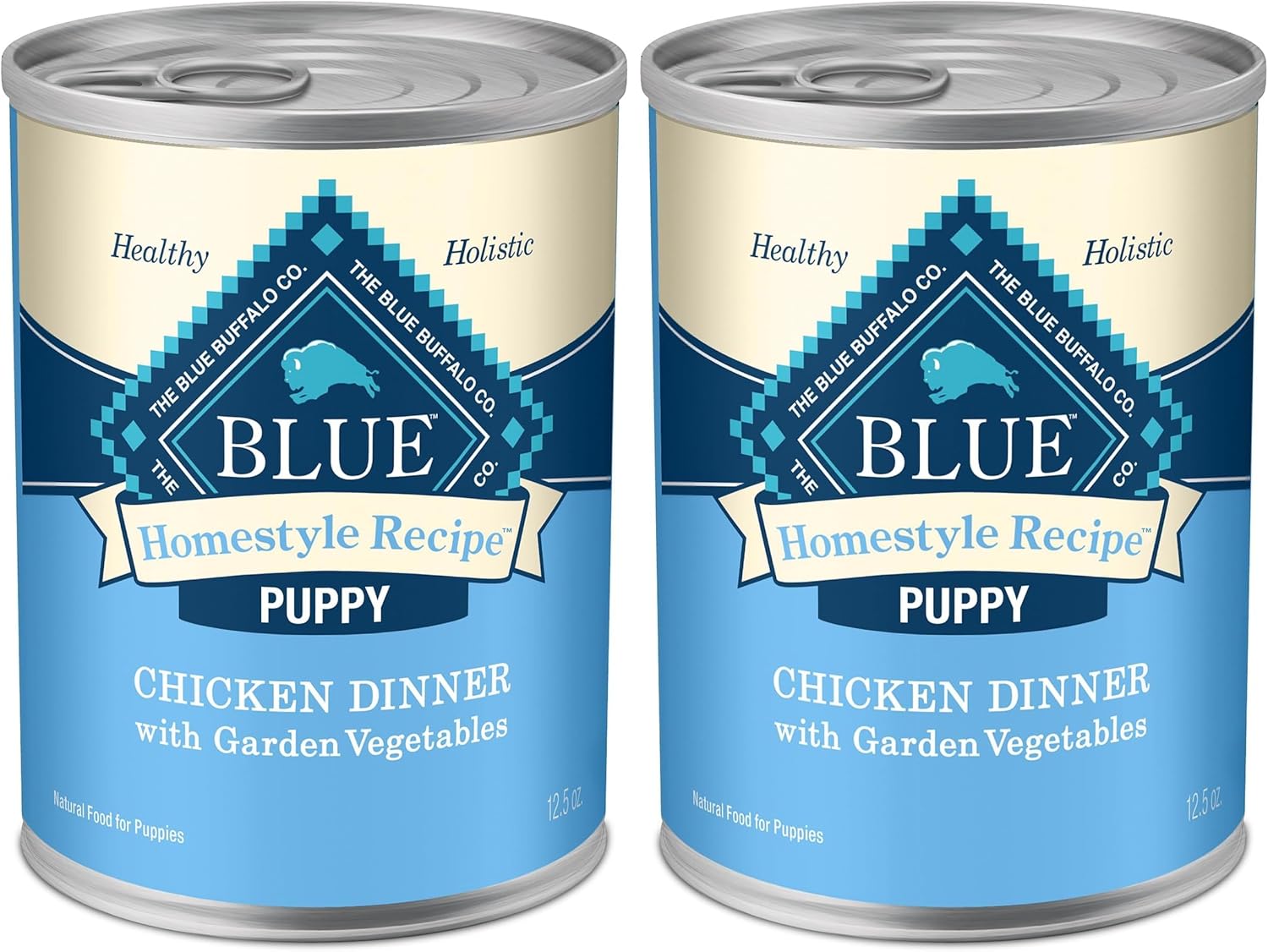 Blue Buffalo Homestyle Recipe Puppy Wet Dog Food, Made with Natural Ingredients, Chicken Dinner with Garden Vegetables & Brown Rice, 12.5-oz Cans, 12 Count (Pack of 2)