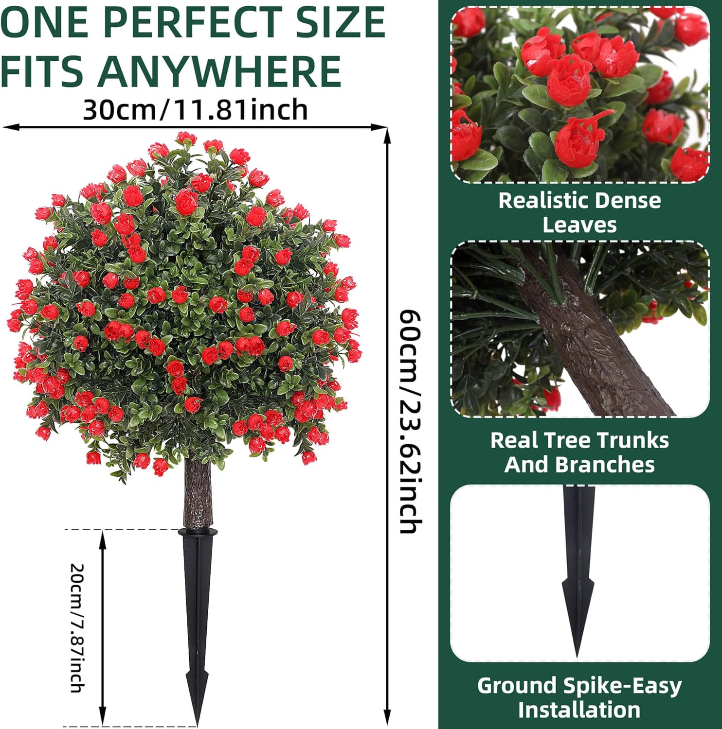 23In Artificial Boxwood Topiary Ball with Lavender,2 Pack UV Resistant Fake Shrubs with Ground Spike for Indoor Garden Yard Porch Patio Decor (Red)