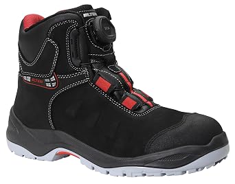 ELTEN TILL BOA Mid ESD S3 Safety Shoes for Men and Women Leather Steel Toe Cap Lightweight Heavy Duty Black/Red UK 3