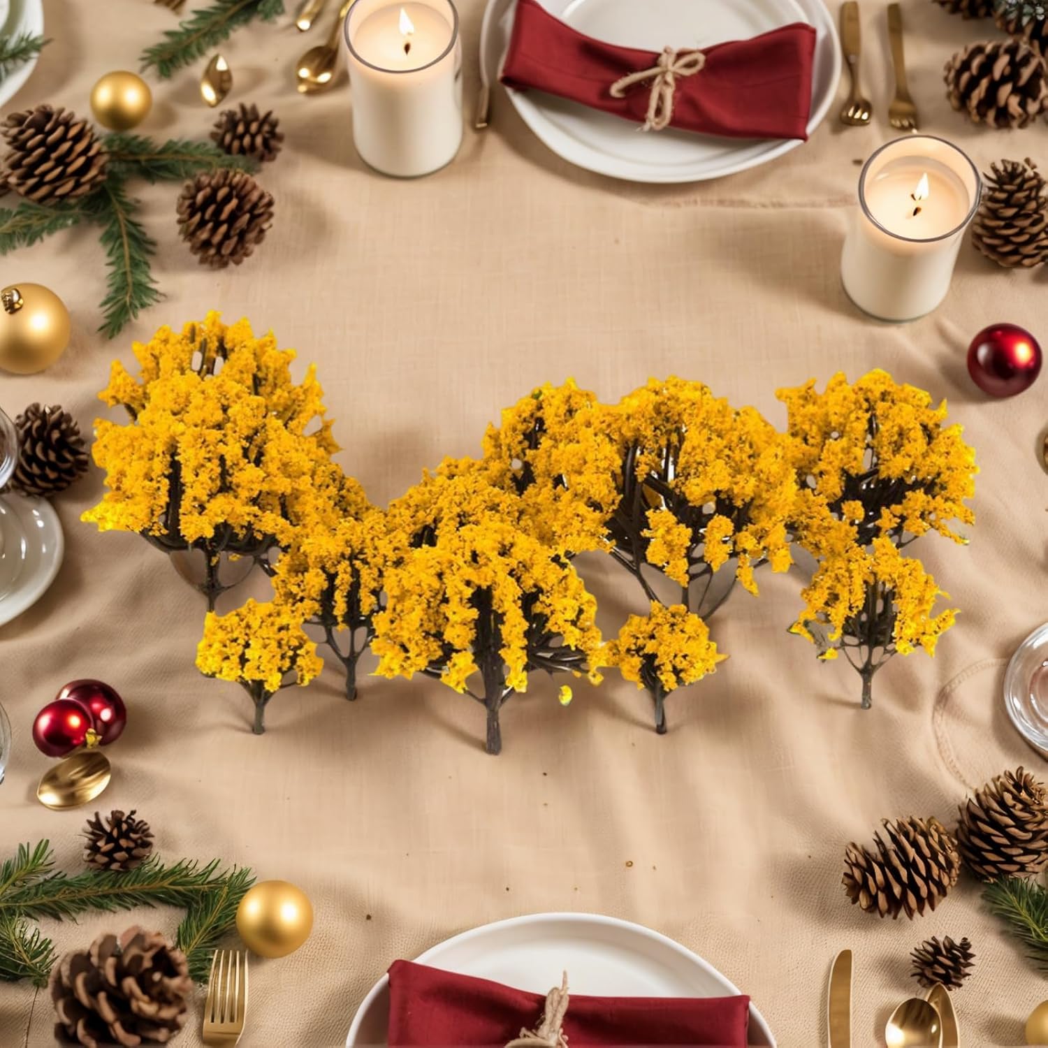 Kisangel Model Scenery Landscape Trees 3.14 Inch Miniature Trees for Model Train Layouts and DIY Craft Projects 20 Pcs Table Trees with Flowers for Hobby Building - Image 7