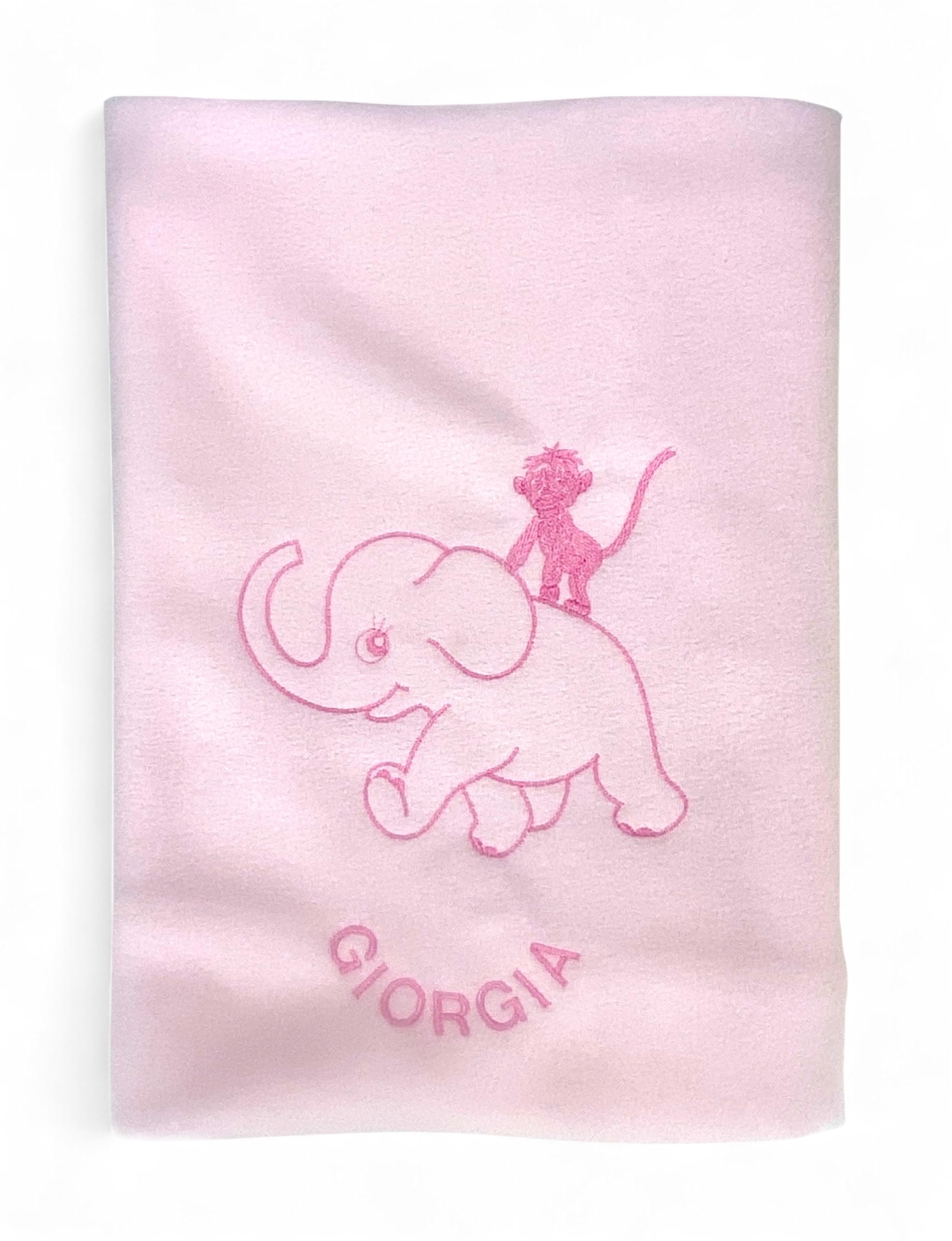 Tex family Manta polar personalizada con nombre – Elefantino – Niño y niña – Guardería cuna cuna recién nacido, bordado Made in Italy – 140 x 100 cm, rosa