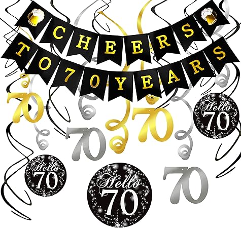 Amazon 70歳の誕生日デコレーションキット Konsait 70歳を応援するバナー スワローテール バンティングガーランド スパークリングお祝い 70歳の飾りつけに最適 70周年記念のデコレーションに パーティーグッズ おもちゃ