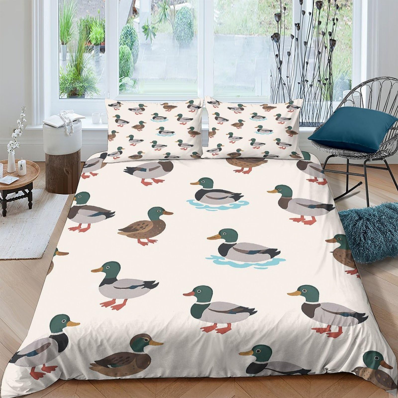 Ctjqhvkz Style-10 3D Printed Mallard Duck Fitted Sheet Microfiber Soft Breathable Wild Duck Bed Cover For Bedroom Dorm Mattress Decor Single（135X200cm）