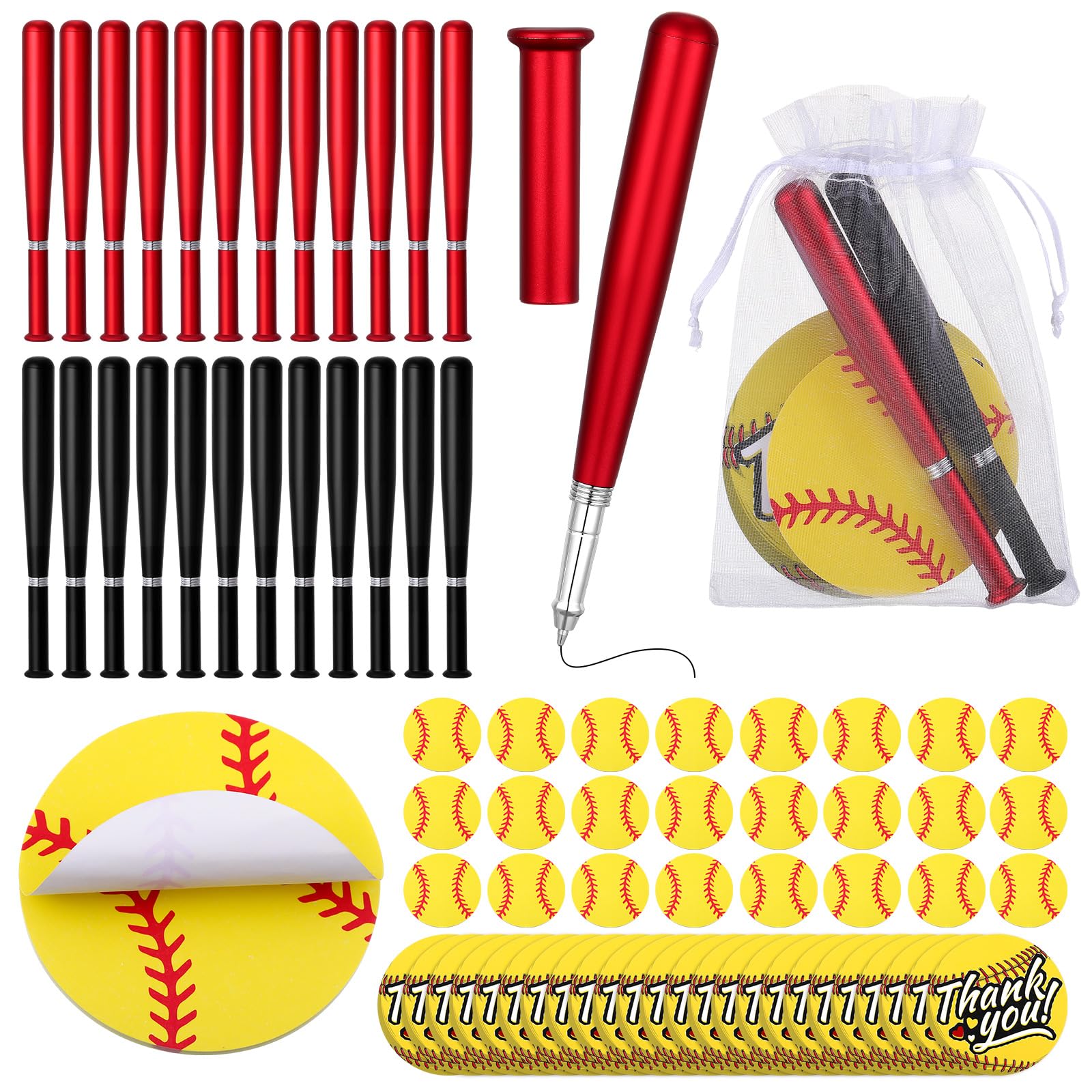 Sayglossy 96 Pcs Softball Party Favors Include 24 Ballpoint Pens and 24 Pads Sticky Notes 24 Greeting Card and 24 Bag for Sports Party Decoration
