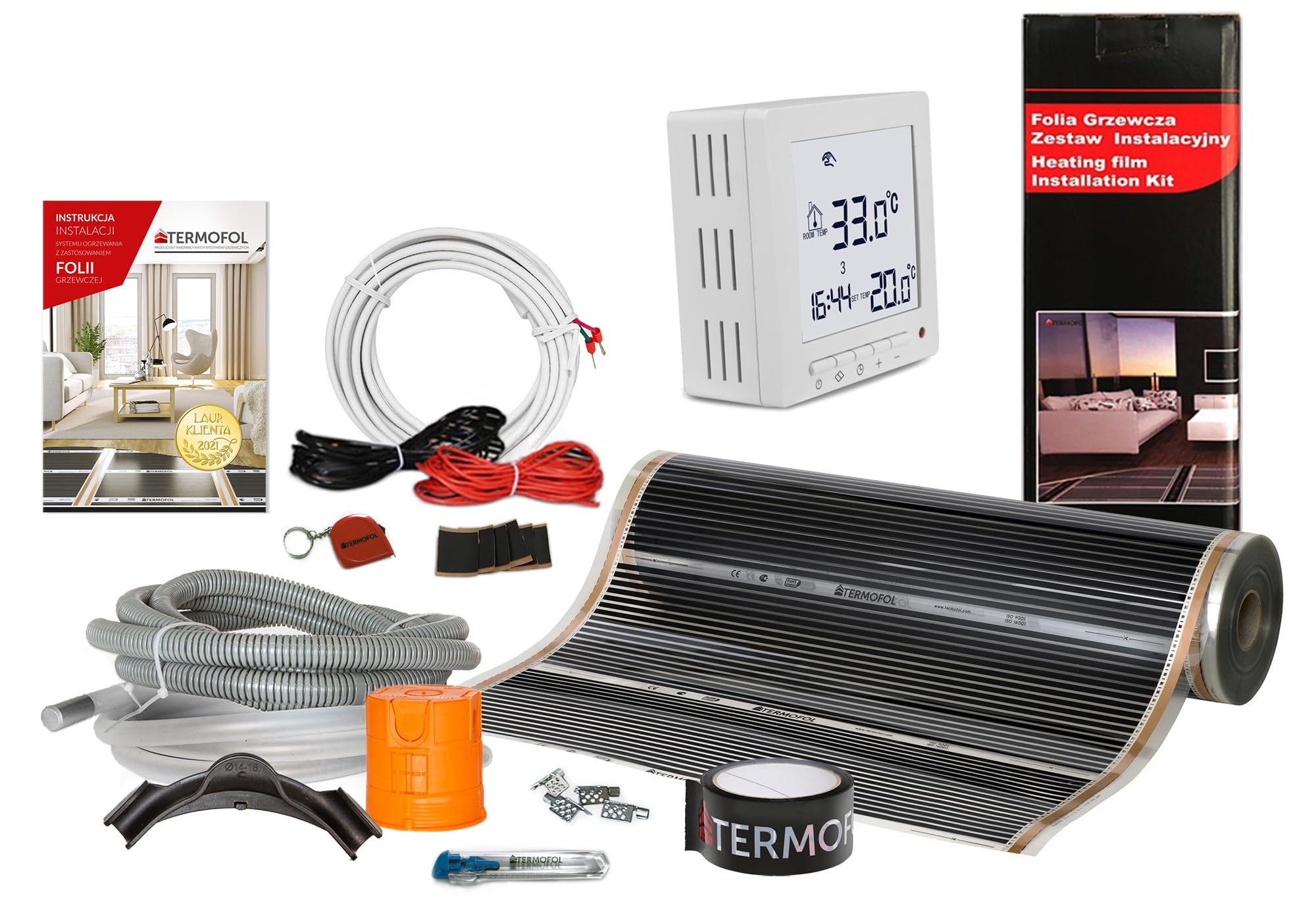 Termofol Elektryczne ogrzewanie podłogowe folia grzewcza 230 V z termostatem H2 – moc 220 W/m2 – powierzchnia 3 m² – ogrzewanie podłogowe, kompletny zestaw do ogrzewania podłogowego, ściennego lub