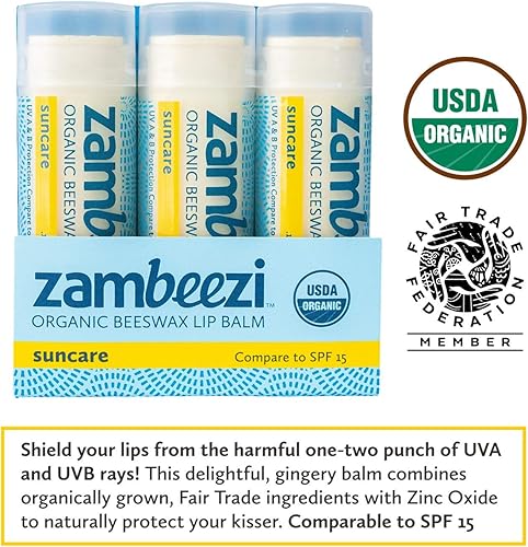 Miniatura 9 de ZAMBEEZI Bálsamo labial orgánico de cera de abeja de comercio justo, paquete de 3 unidades, de origen ético, sabor a miel