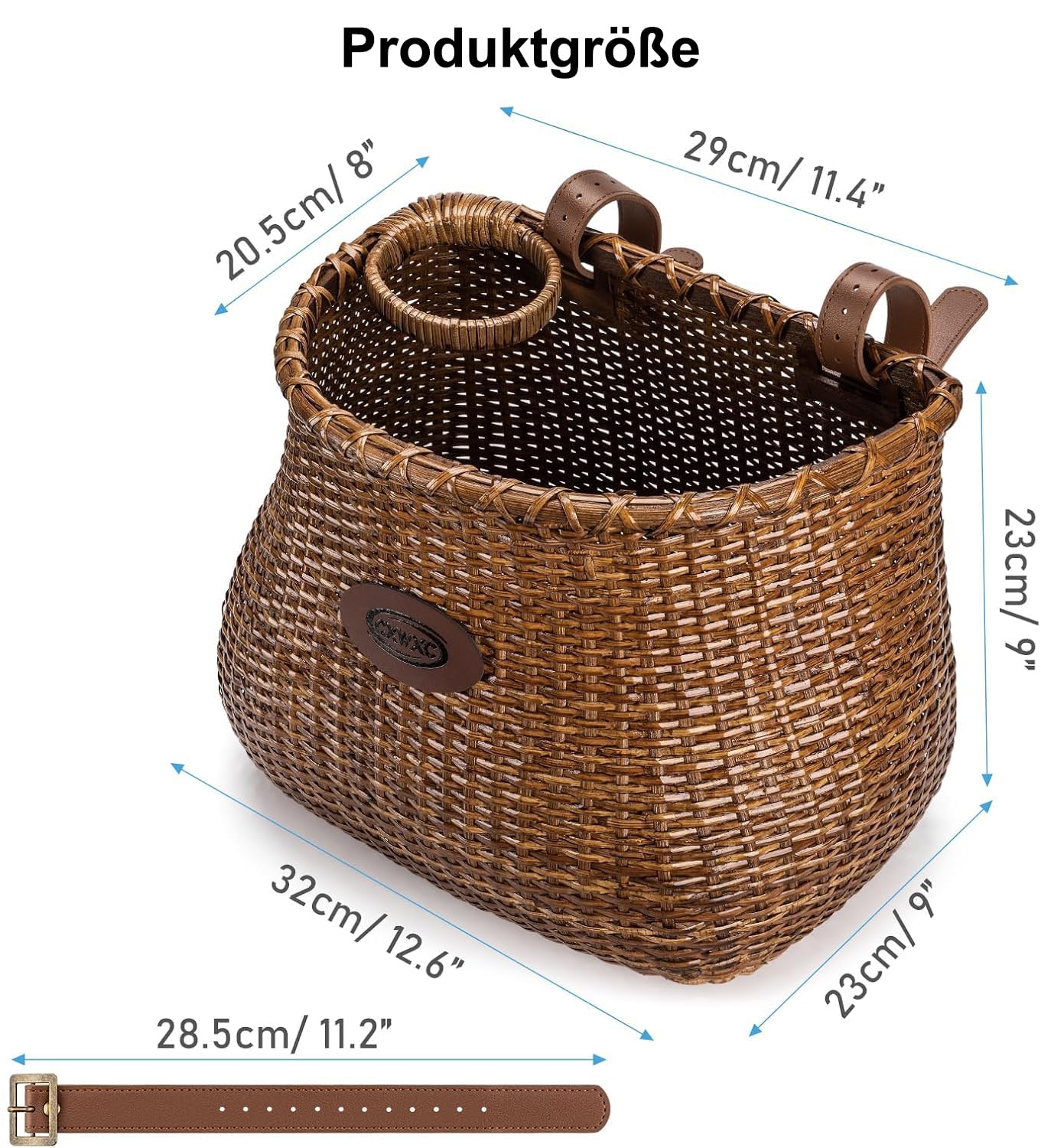 CXWXC Fahrradkorb – Handgefertigte Rattan-Fahrradkörbe für Mädchen und Frauen – Fahrradkorb vorne mit Kaffeetassenhalter für Beach Cruiser, Roller, Ebike