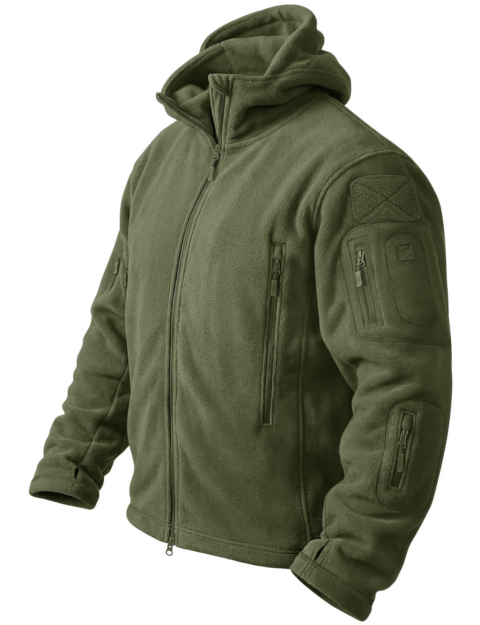 CRYSULLY Men's Tactical Hooded Full Zip Warm Winter Outdoor Fleece Jacket | Warm Soft Fleece, Hooded, Dual‑Pull Full‑Zip, Multiple Zippered Pockets, for Hunting, Tactical Use, Outdoor & Daily Wear