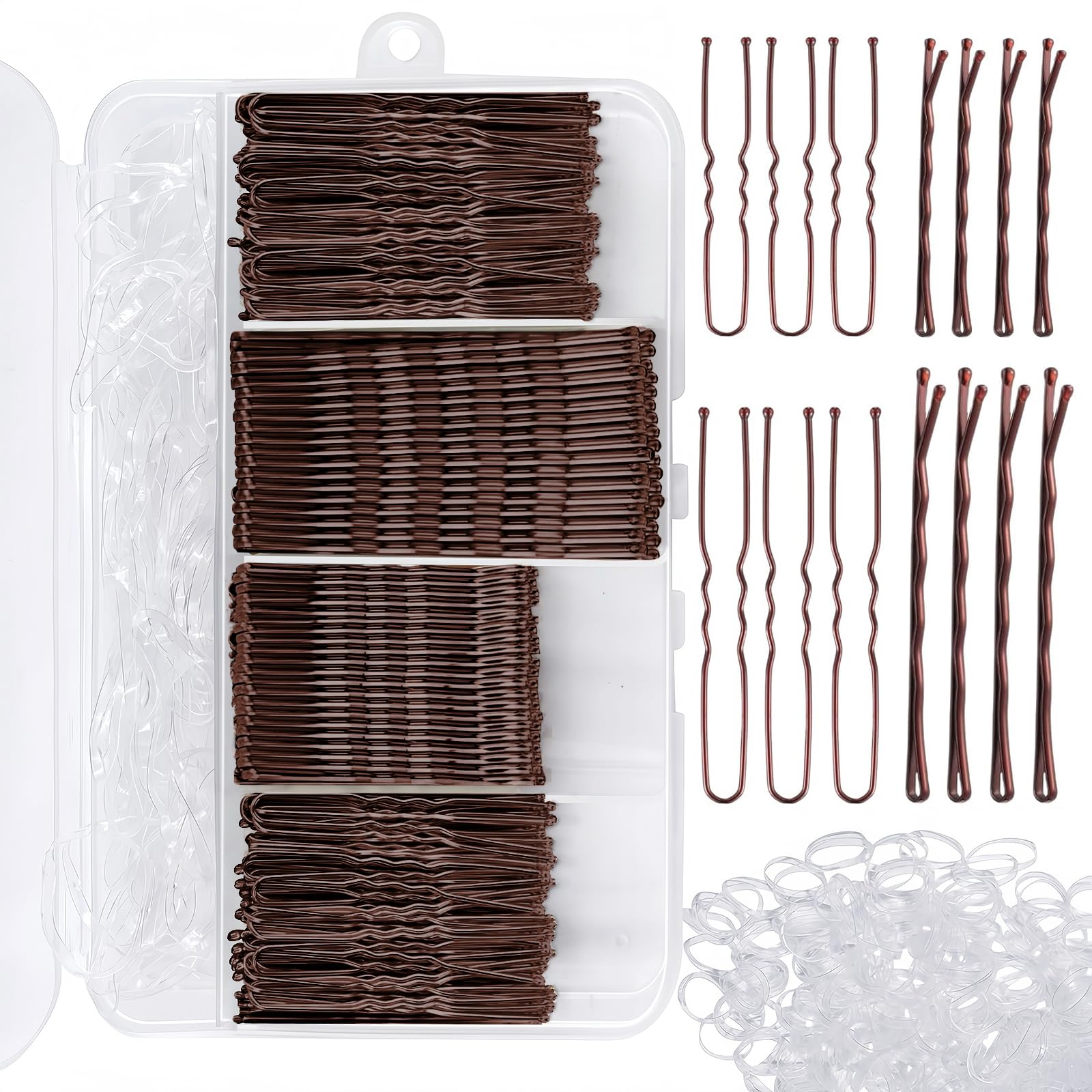 300 Horquillas Pelo Mujer, Pinzas Chignon Invisibles, Pasadores Metálicos, Caja Organizadora (Marrón)