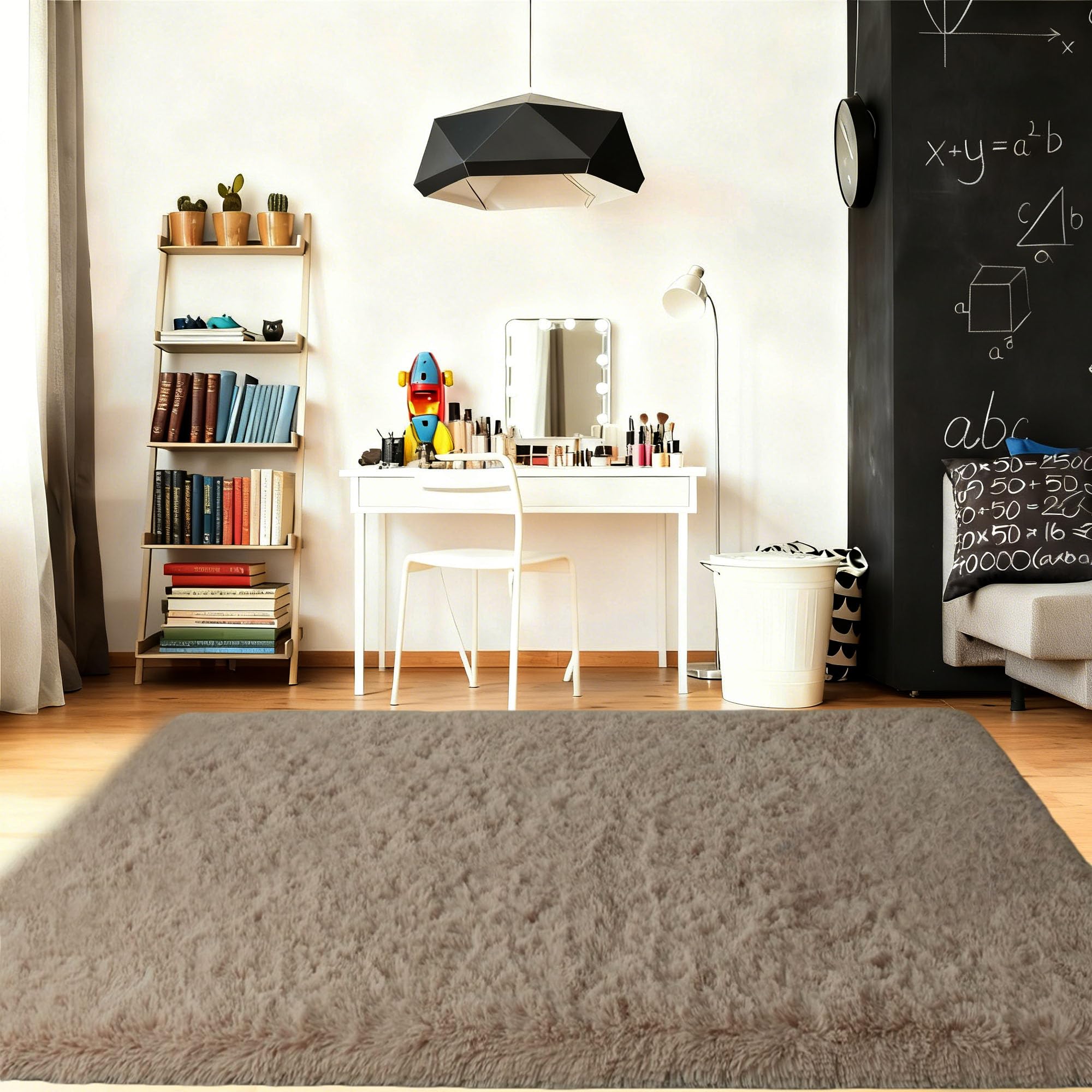 Tapis de Salon 240 x 260 cm Lavable Soft Fluffy Area Rugs Tapis Lavable, Antidérapant, Extra Large, Pelucheux et Moderne, pour Salon Chambre Filles Enfants, Chameau