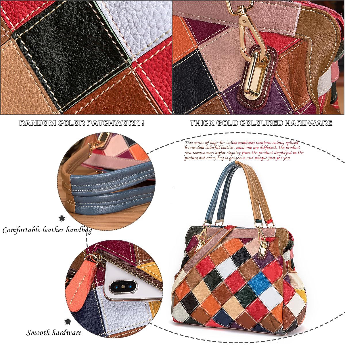 Bolso de piel de charol colorido con asa superior brillante con estampado de cocodrilo, bolso de hombro de retazos multicolor, bolso de hombro para compras