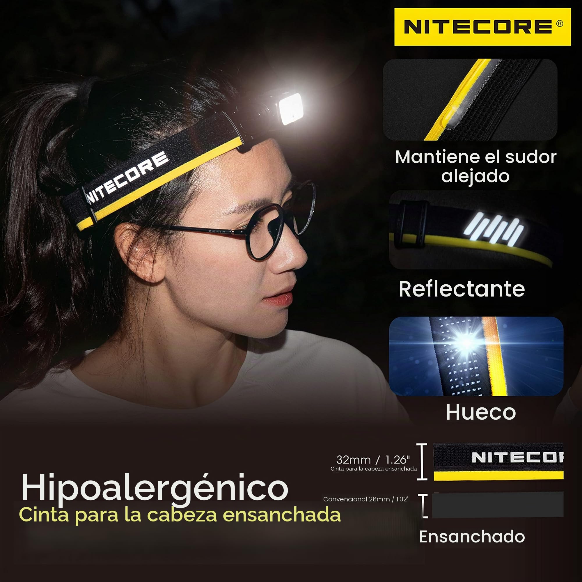 Nitecore NU43 - Linterna frontal ligera de 1400 lúmenes, batería de 3400 mAh, USB-C, recargable (NU43-NCS-525)