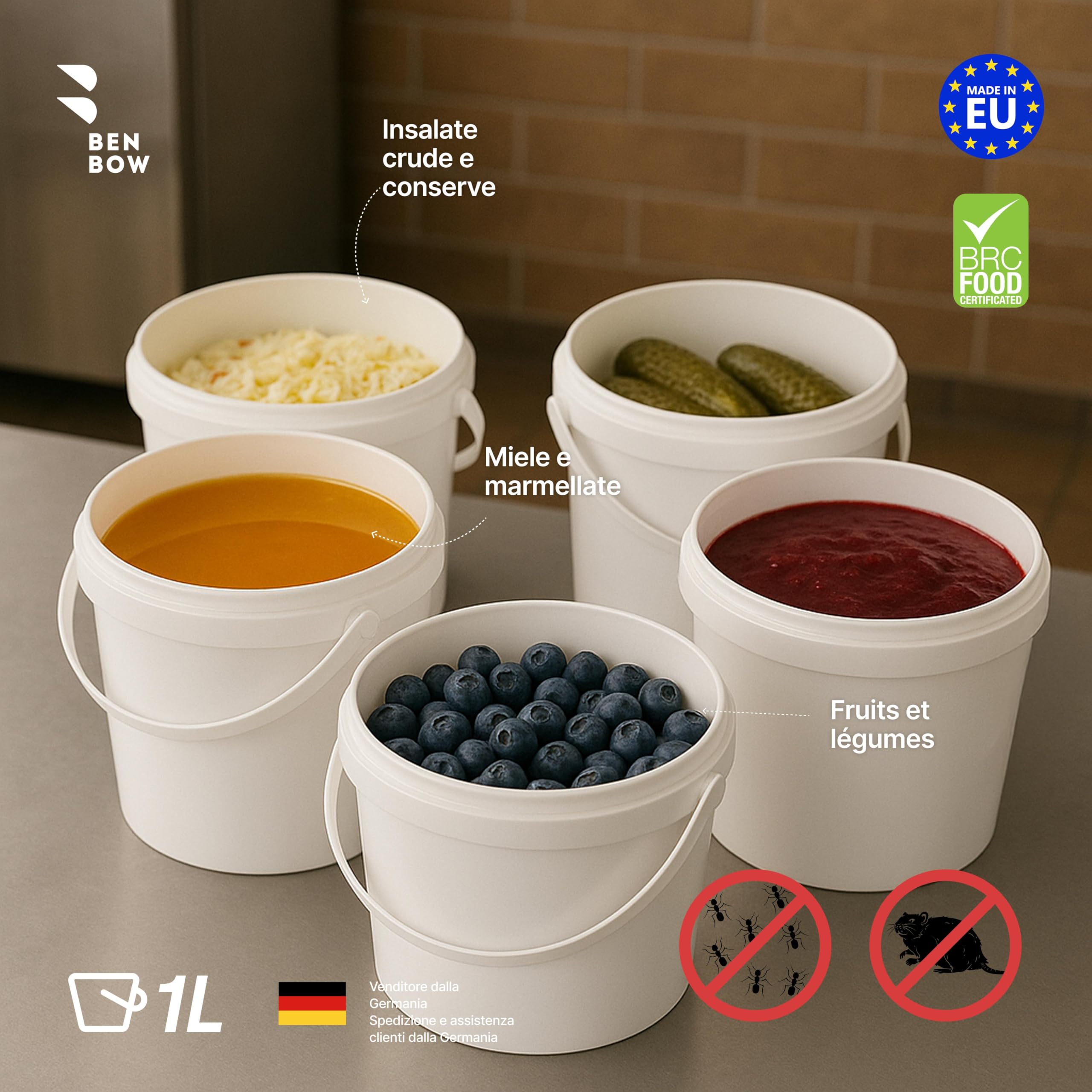 Secchio Con Coperchio 20L Giallo - Alimentare, Ermetico, Impilabile, Per Conservazione E Fai Da Te - Foto 5