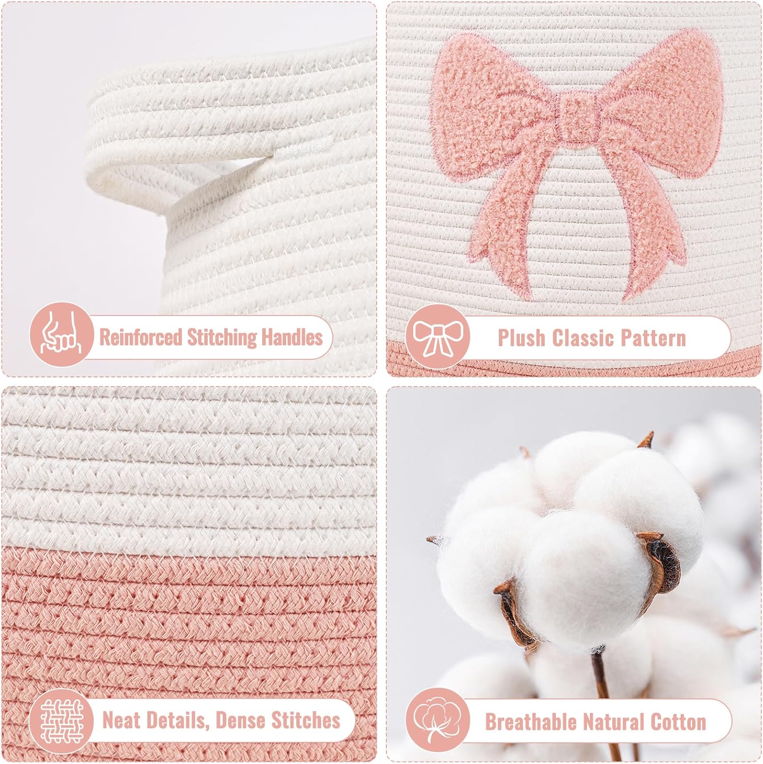 Large Baby Laundry Basket, Pink Laundry Hamper for Baby Girl, Toy and Blanket Storage Basket, Cotton Rope Baskets for Organizing 17"x15.7" - Image 5