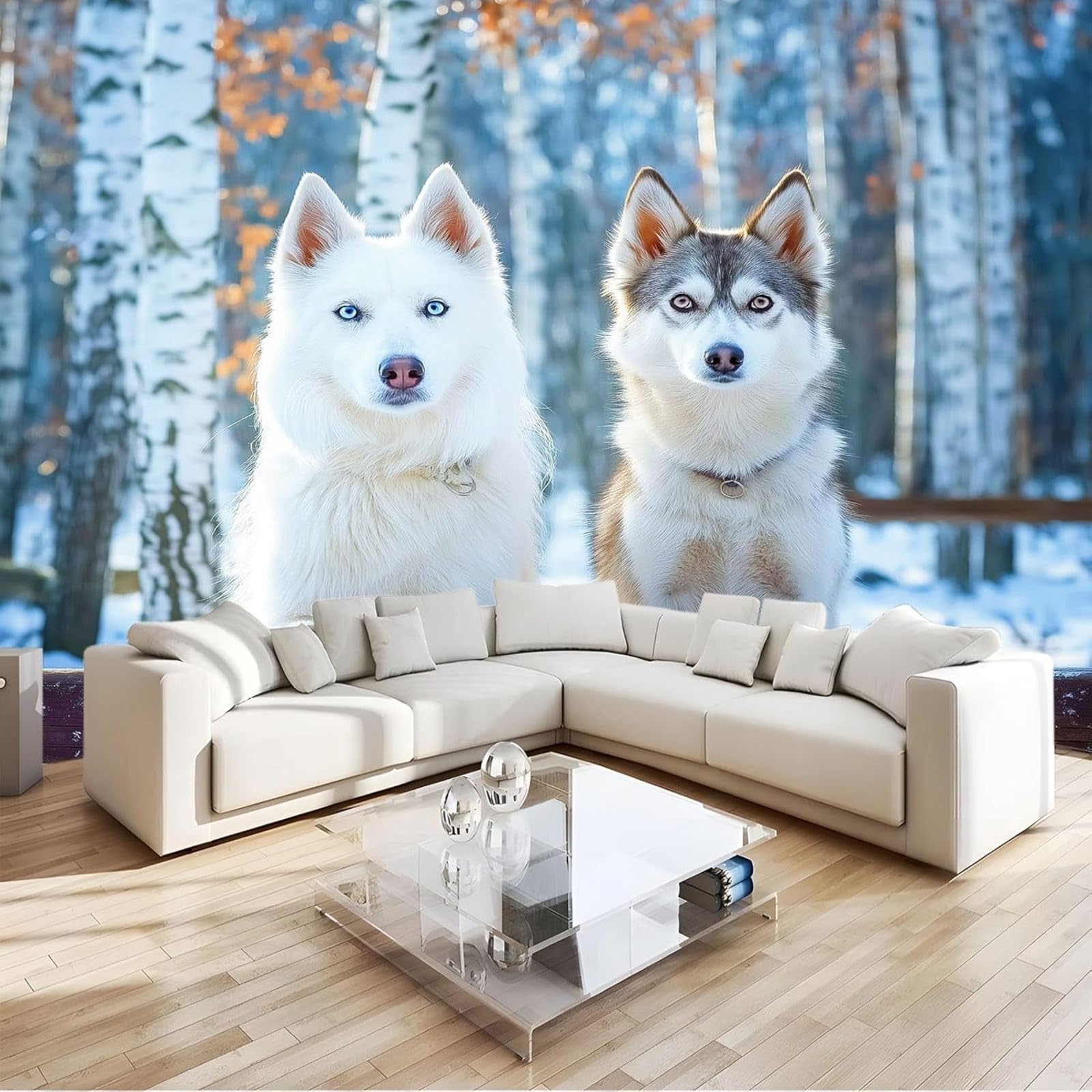3D Effect Wall Mural Animals Forest Dog, Multicolored Non-woven Wallpaper for Living Room Bedroom Children's Room TV Background Modern Wall Decoration, 150cm x 105cm Stickers - Frameless Painting - Po