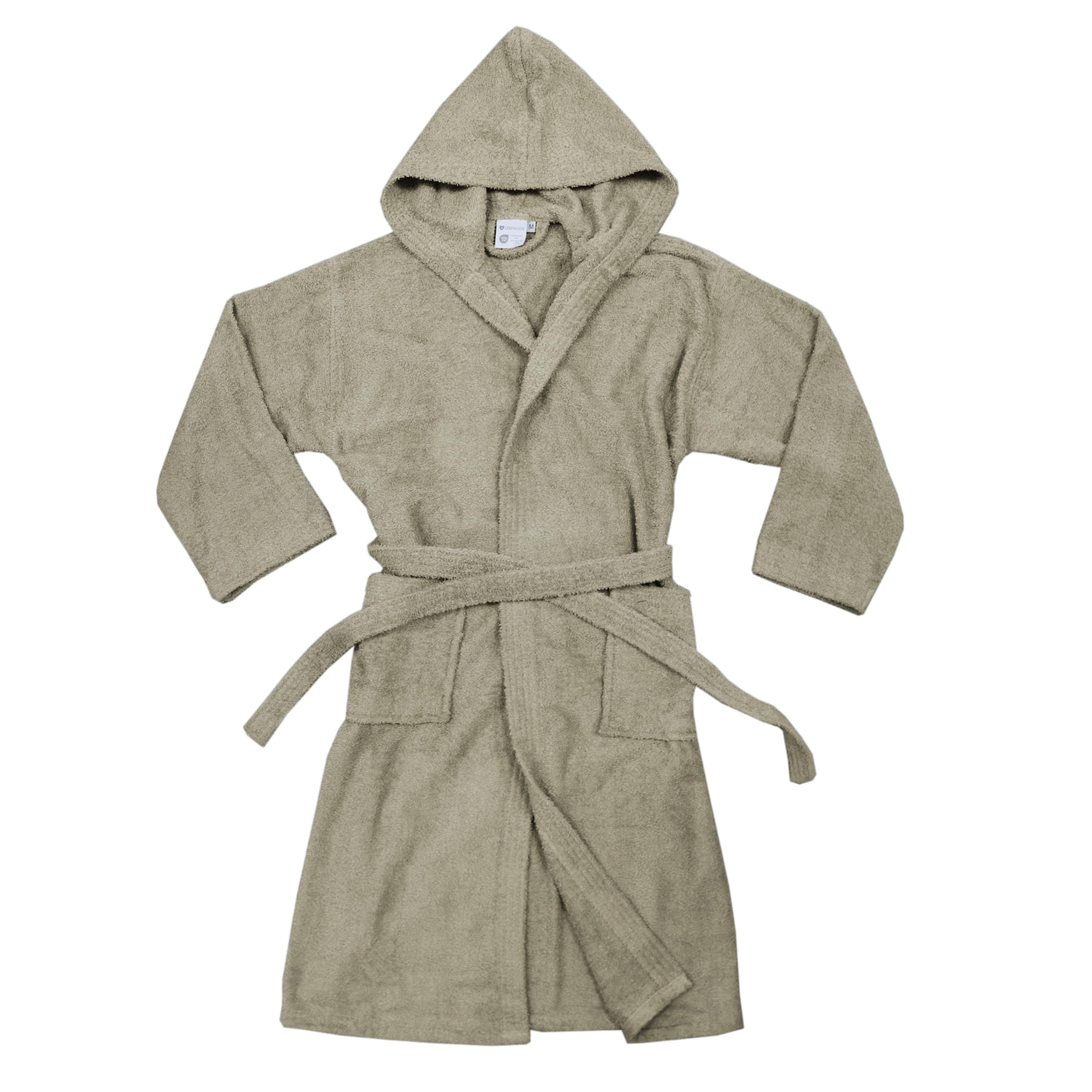 LEBENGOOD Peignoir de bain à capuche, pour femme et homme 100% coton éponge 400 g avec ceinture, poches, douche, peignoir doux, serviette