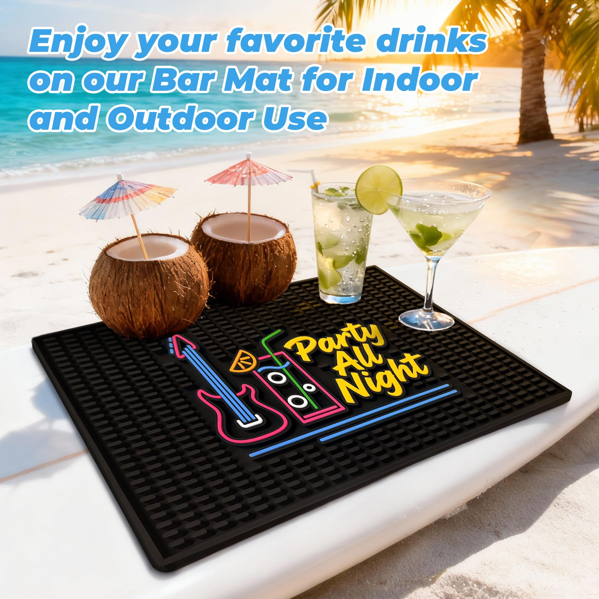 ZJWZLG Neon Tiki 18"x12" Rubber Bar Mat, Non-Slip Spill Mat, Black — Amazon image 5