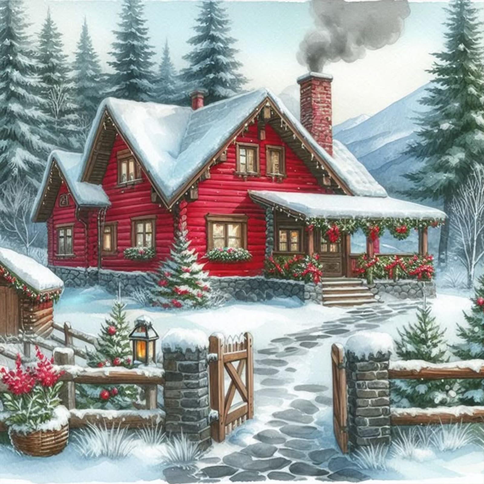 DIY Winter Cabin Paint by Numbers Kits Drawing Paintwork on Canvas 17.72x17.72inch Without Frame Canvas Oil Painting Number Painting for Beginners Adults Gift Home Wall Decor