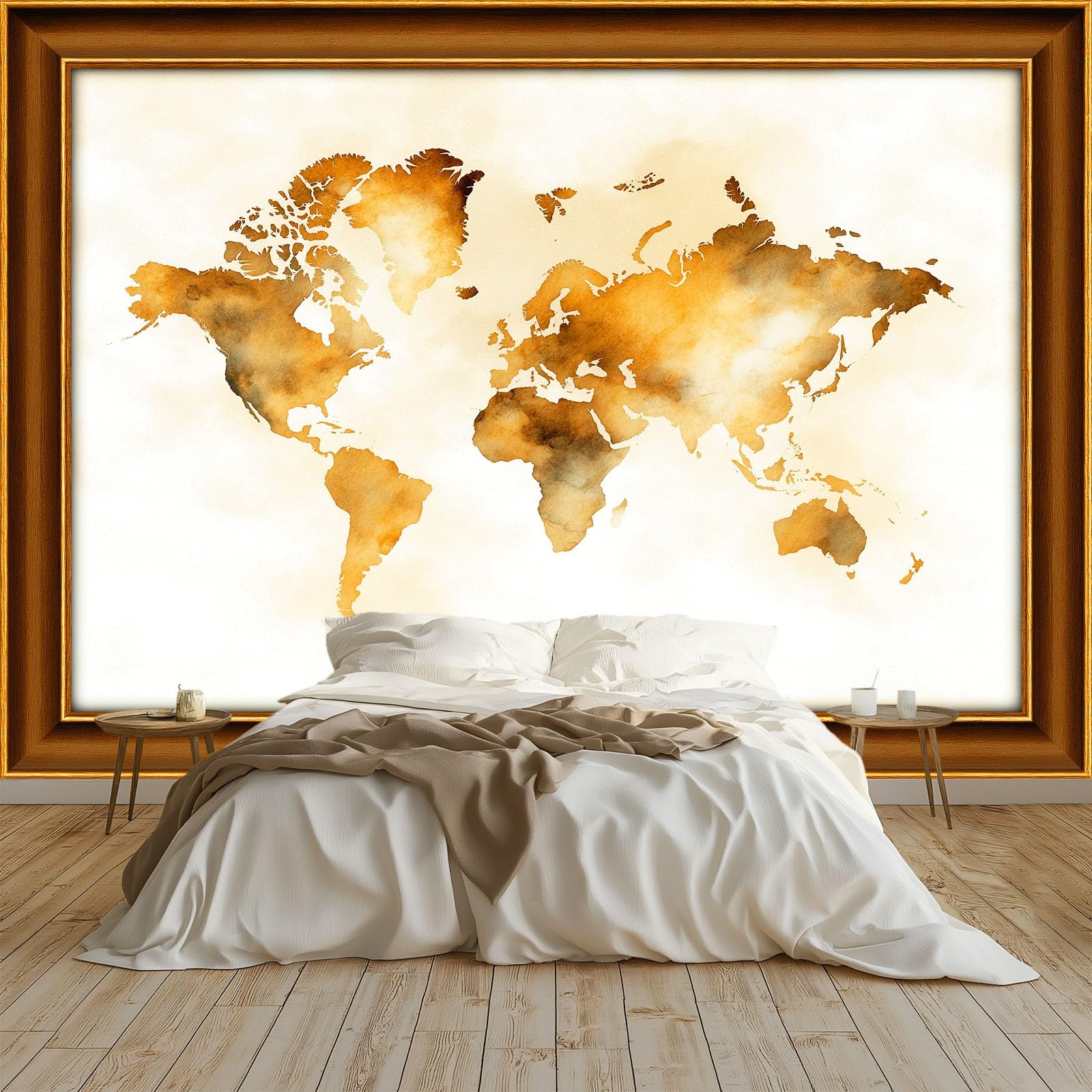 Tapeta ścienna sypialnia akwarela mapa świata stare drewno rama 250 x 175 cm, plakat ścienny obrazy ścienne biały gobelin salon pokój dziecięcy tło tapeta panoramiczna