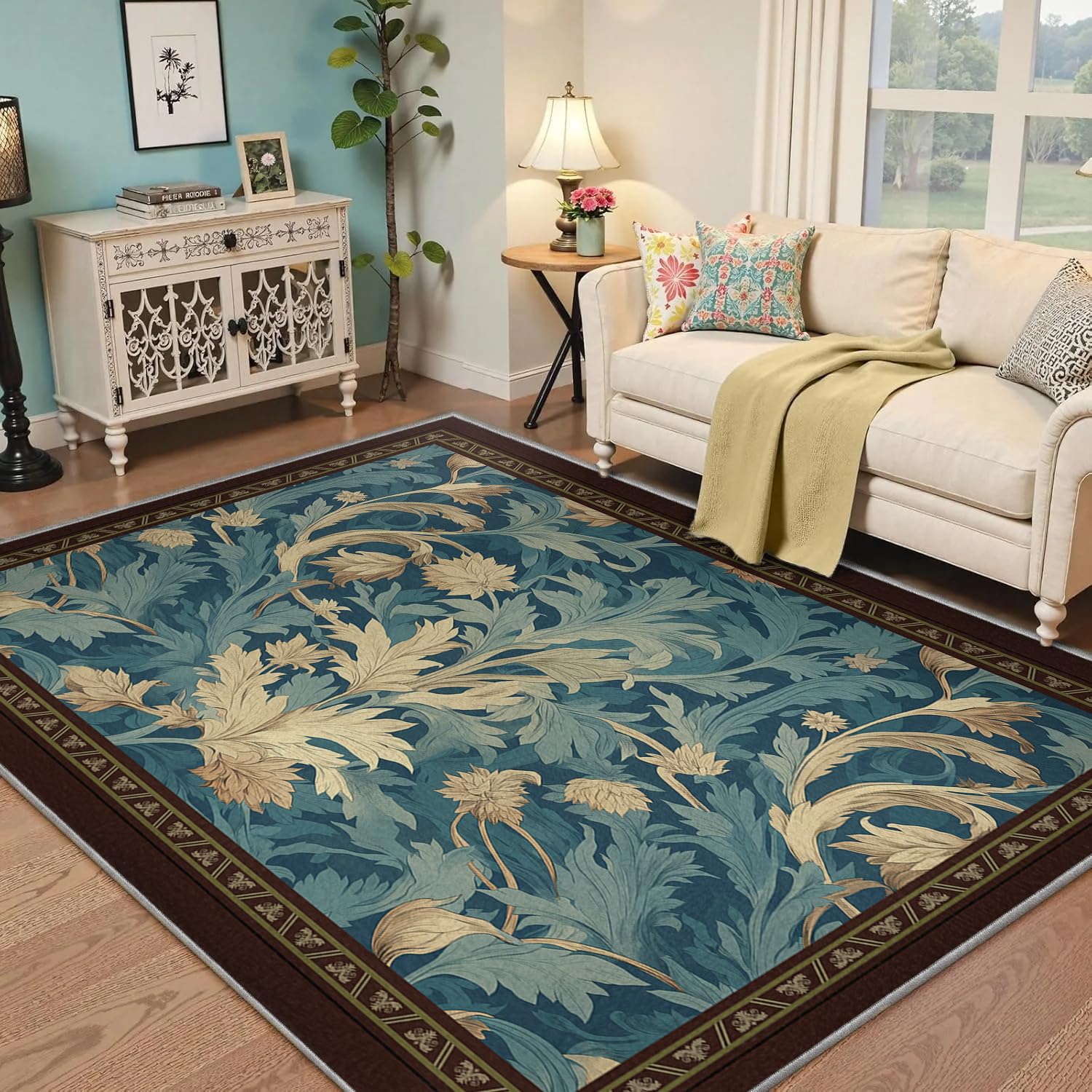 Tapis lavable bleu sarcelle antidérapant à poil bas 120x200