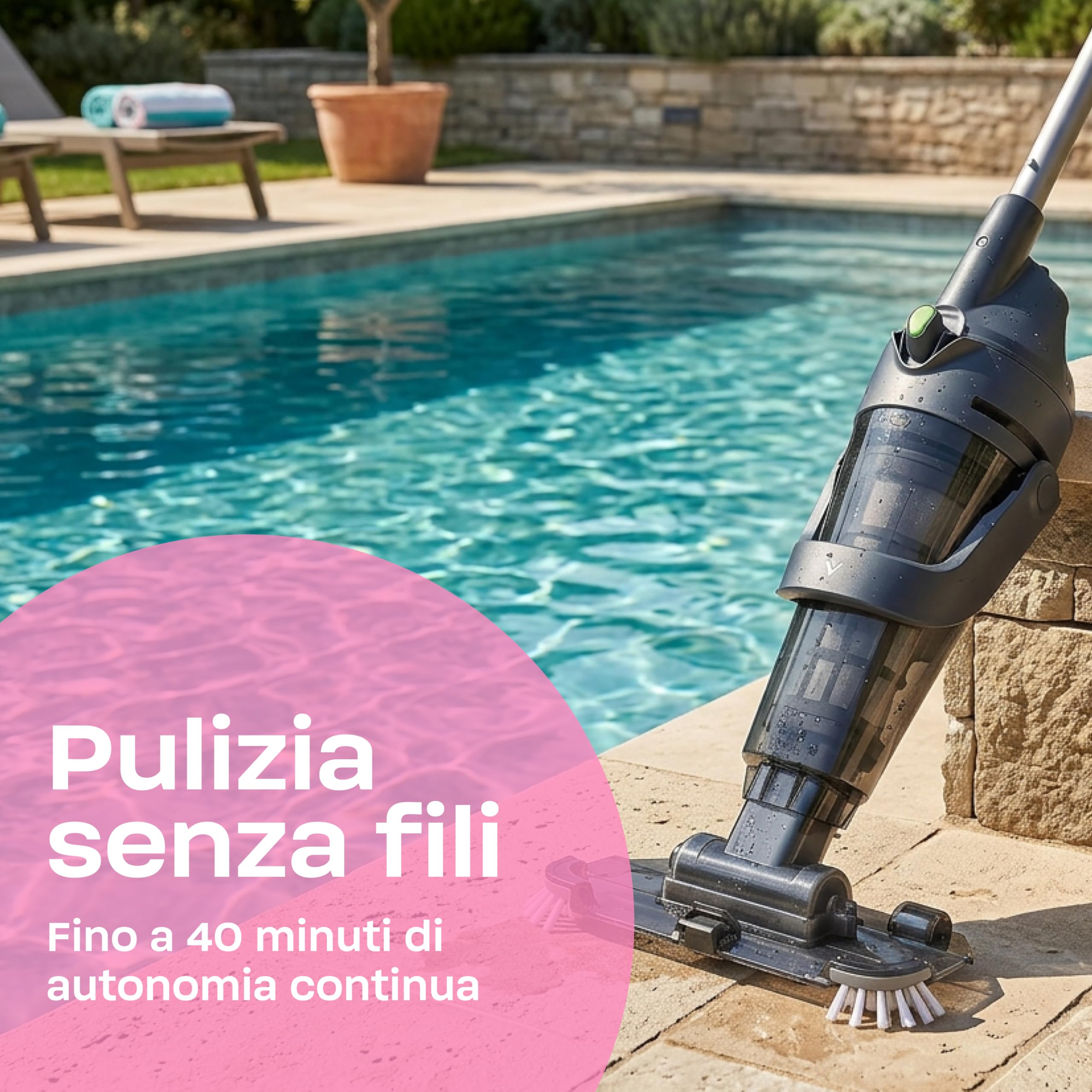 BWT Aspiratore per piscine ES50 | Pulitore a batteria senza fili | 60 min autonomia | 5200 mAh | per piscine fino a 25 m³ | Ricarica USB