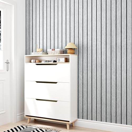 Miniatura 4 de Wallercity Paneles 3D de listones de madera autoadhesivos blancogris para decoración de pared, paneles de madera insonorizados para dormitorio,