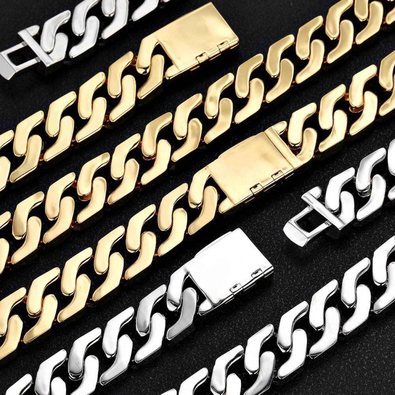 ZHSHYS Akcesoria Solidny gruby łańcuszek Miami Cuban Link dla mężczyzn, szerokość 16 MM Naszyjnik z łańcuszkiem hip-hopowym, wyjątkowo błyszczący duży naszyjnik z ogniwami typu Iced Out dla mężczyzn,