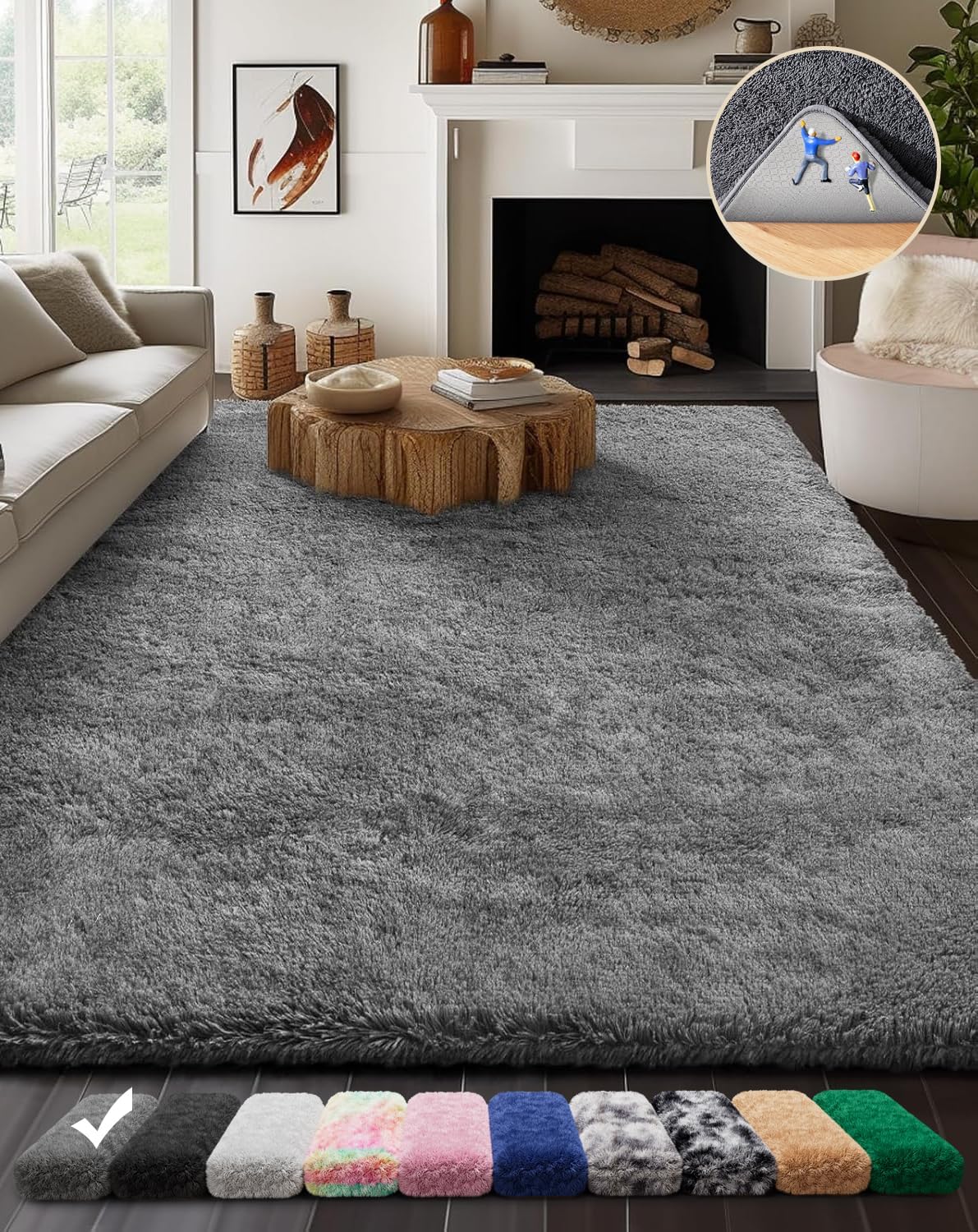 Ophanie Upgrade 8x10 Rugs for Living Room, Grey, Fluffy Shaggy Soft Area Rug, Gray Non-Slip Indoor Floor Carpet for Bedroom, Kids Baby Boys Teen Dorm Home Decor Aesthetic, Nursery 8' x 10' (Living Room 105-200ft²) 1-grey