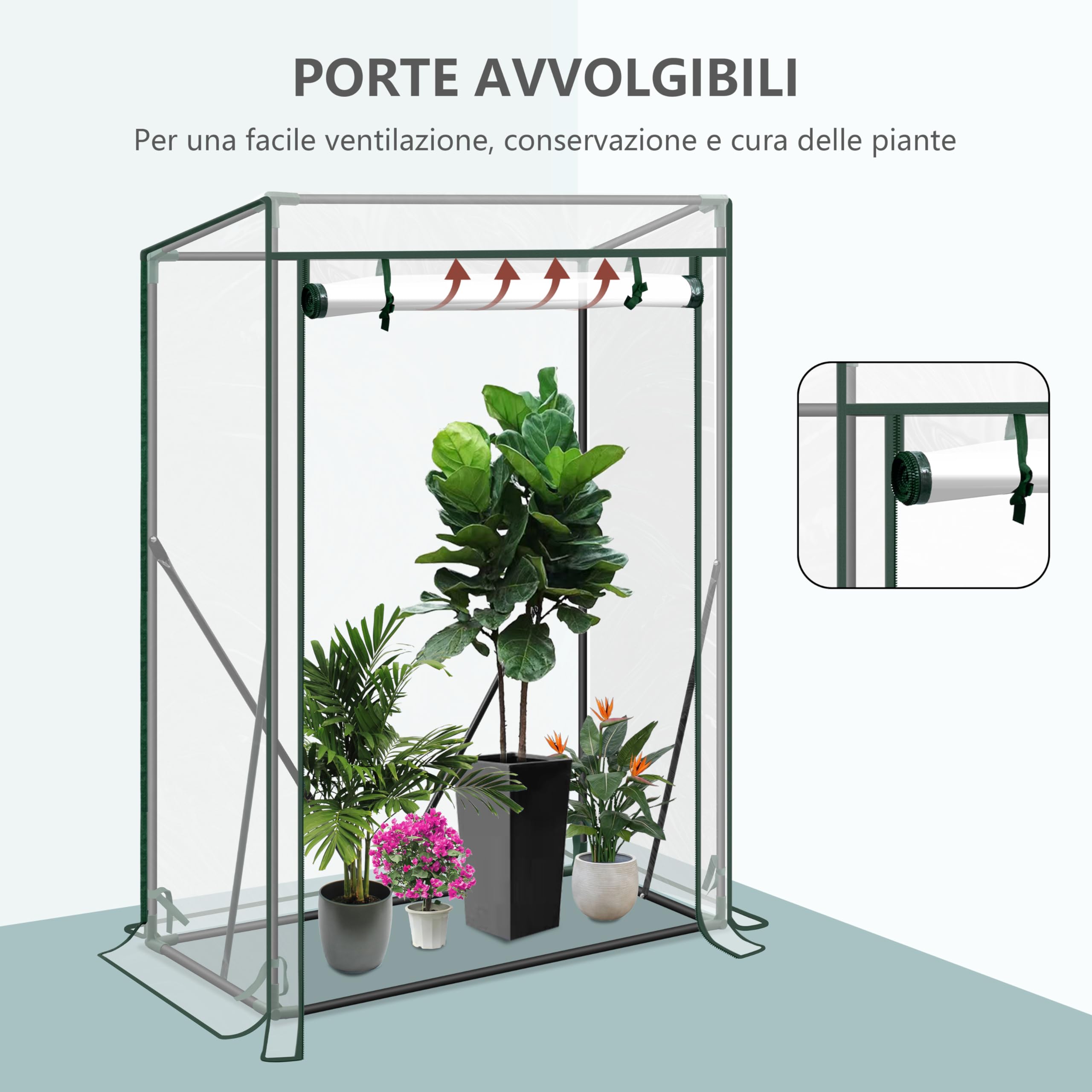 WOLTU Serra Giardino Tipi, Porta Avvolgibile, 100x50x150/136cm, Trasparente | PE Impermeabile; Anti-Strappo; Pomodori; Terrazzo; Giardino Posteriore