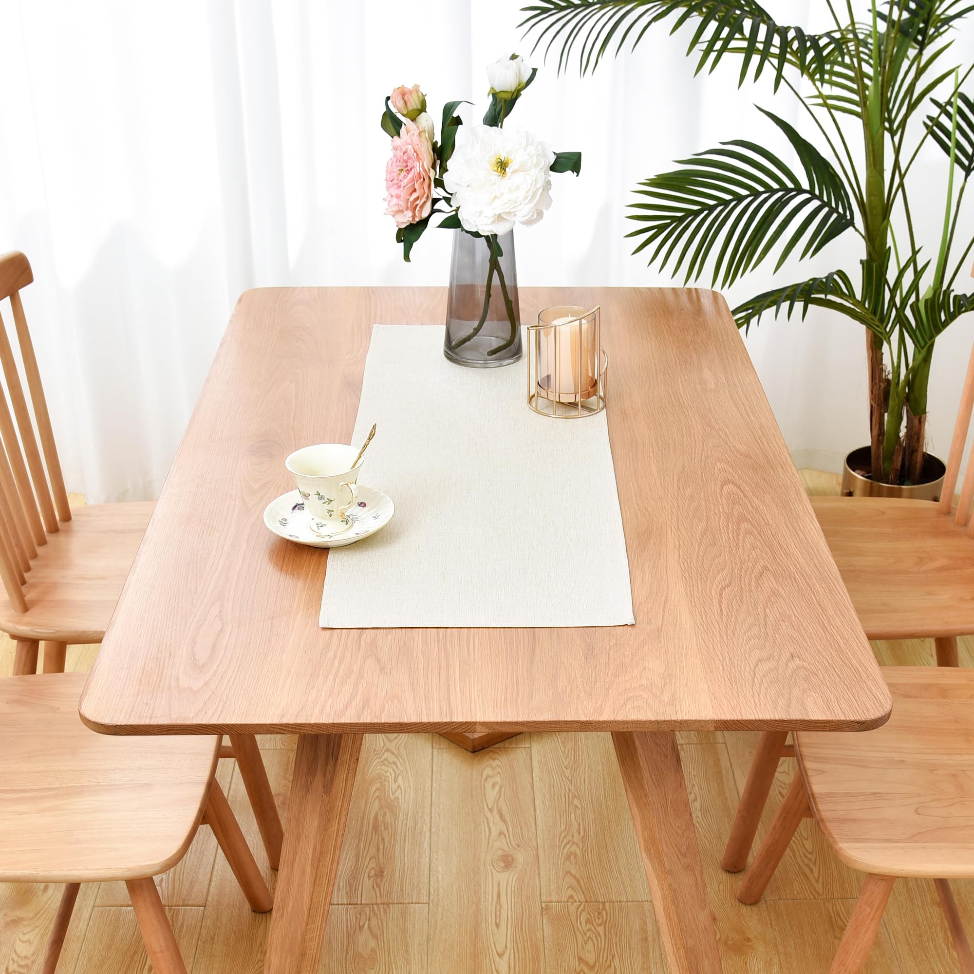 Waterproof Faux Linen Table Runner Farmhouse Small Neutral Table Runner 36 Inches Rustic Washable Short Table Runner for Kitchen Dining Room Indoor Outdoor 13x36 Inch