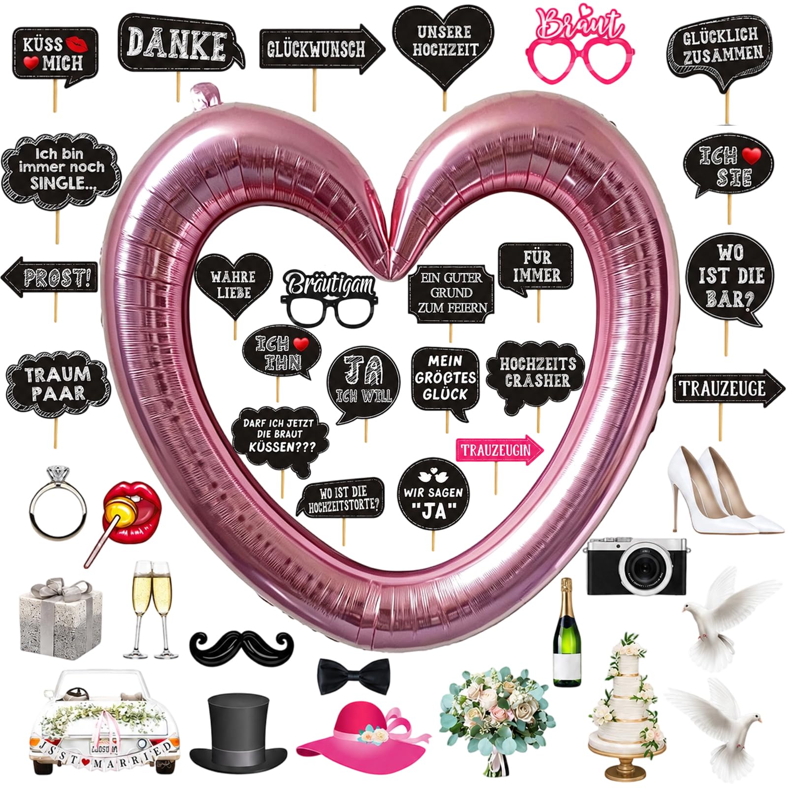 40 cornici per foto gonfiabili a forma di cuore rosa per matrimonio