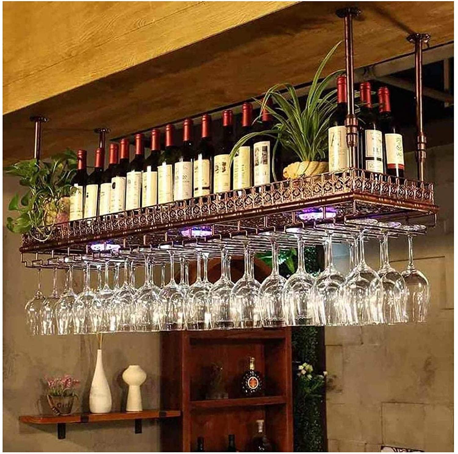 Casiers à vin muraux suspendus étagère décoration plafond double couche hauteur réglable