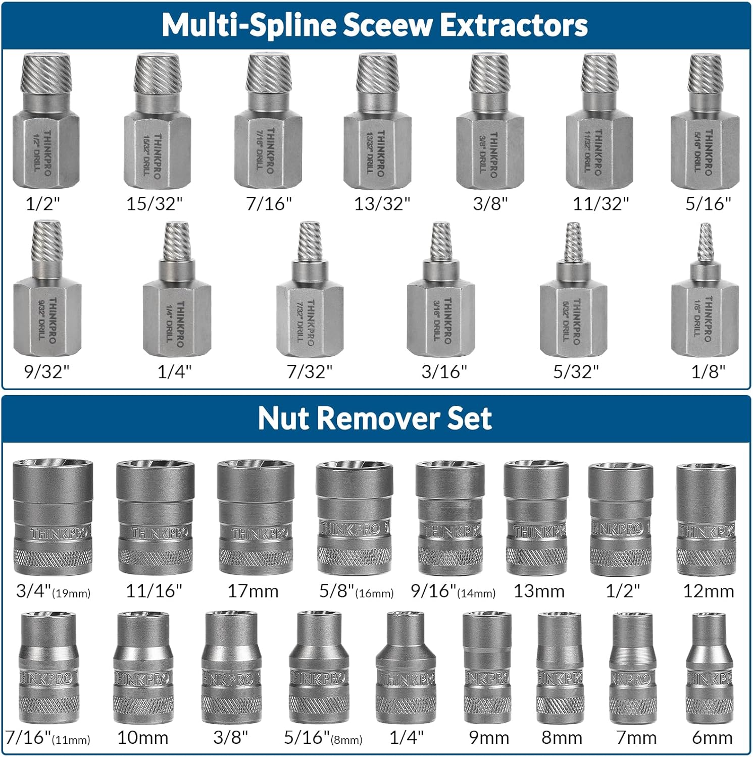 Screw & Bolt Extractor Set and Left Hand Drill Bit Kit,54 PCS Easy Out Stripped Screw Remover with Hex Adapter,Lug Nut Remover for Broken,Damaged,Rusted,Rounded-Off Studs.