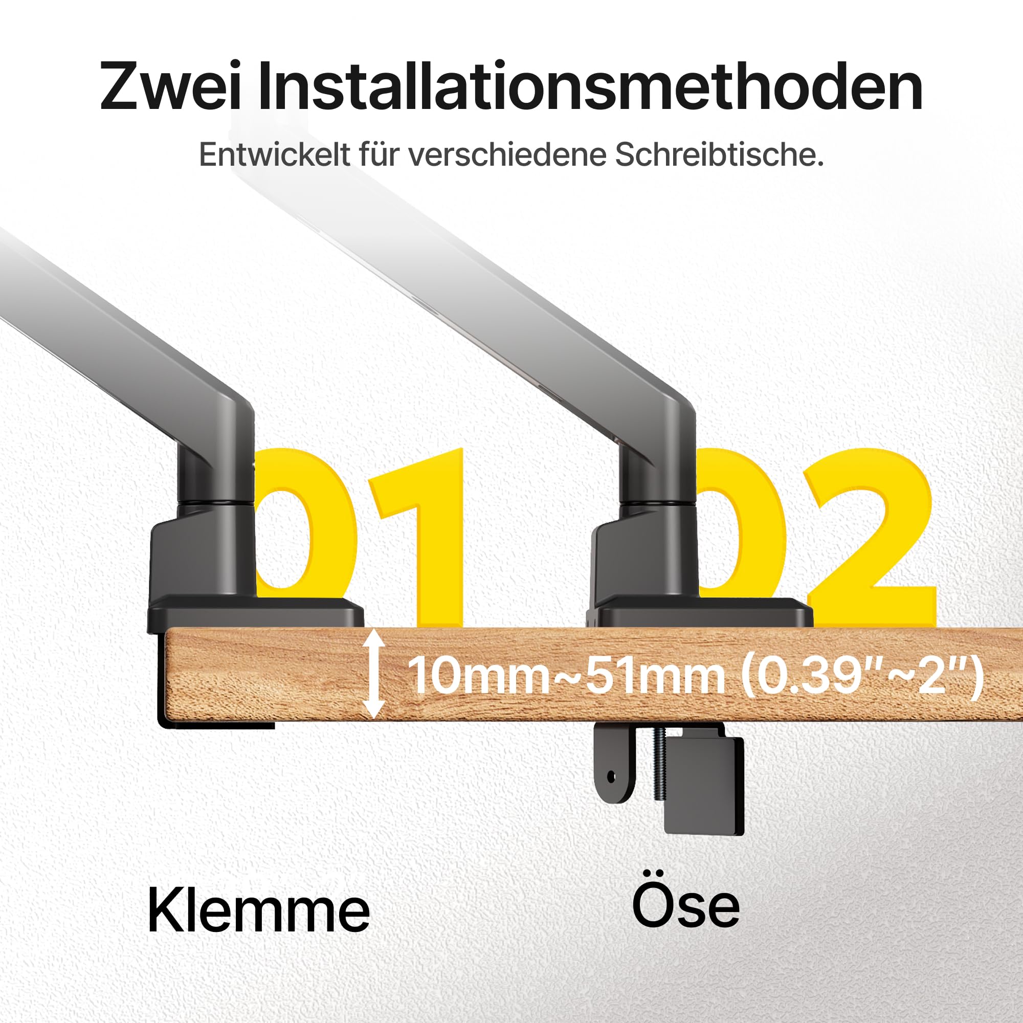 monTEK Monitor Halterung für 17-45 Zoll Bildschirme | Monitor Arm hält 1-16 kg, VESA 75/100, Neigbar, Schwenkbar, Drehbar