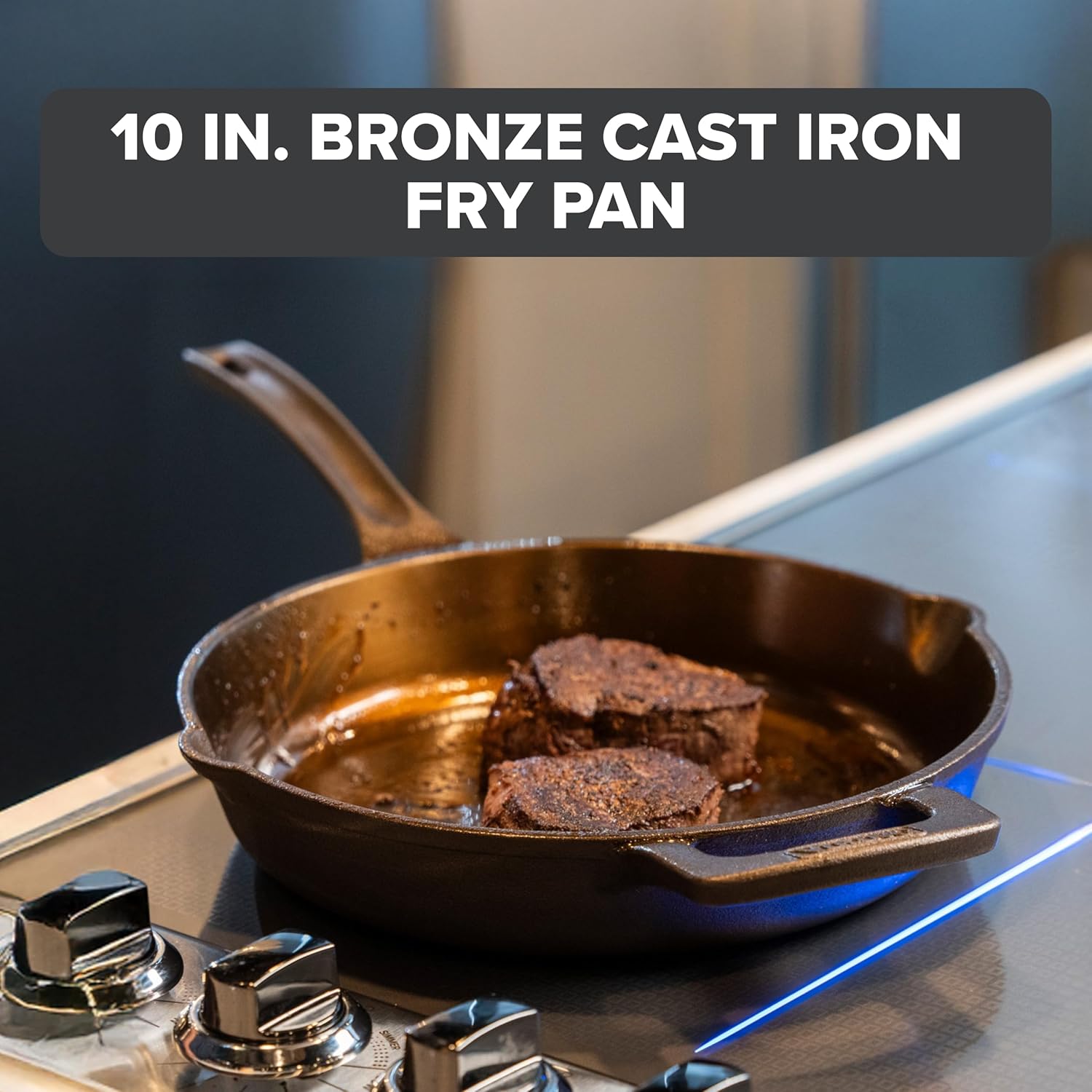 Viking Nonstick Frying Pan, 10 Inch Bronze Cast Iron Induction Cookware, Made without PFAS, Even Heat Distribution, Oven Safe to 500F