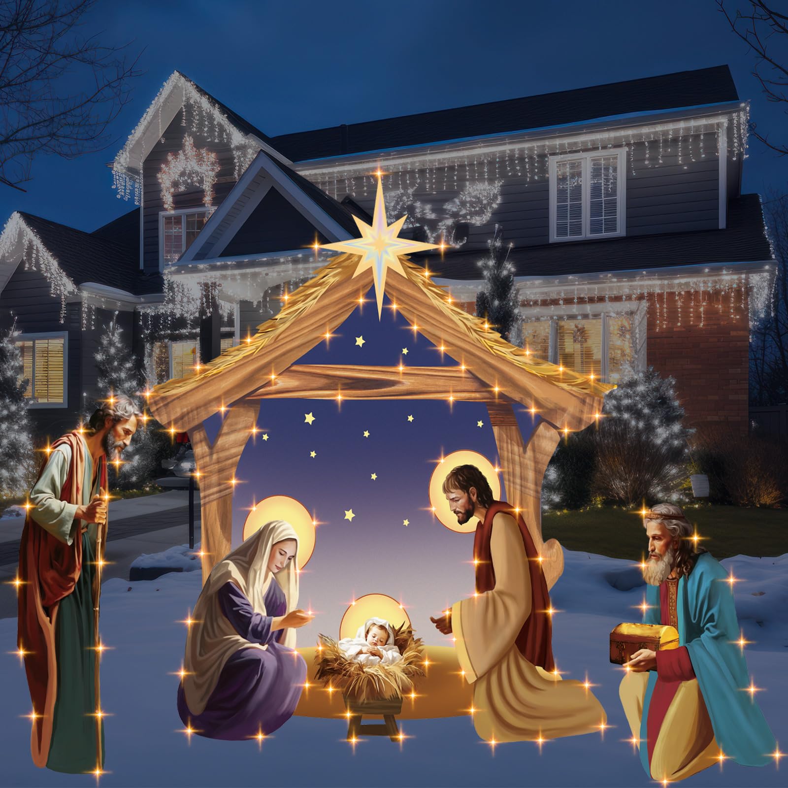 Snapklik.com : Cinnvoice 4 FT Christmas Outdoor Lighted Nativity Scene ...