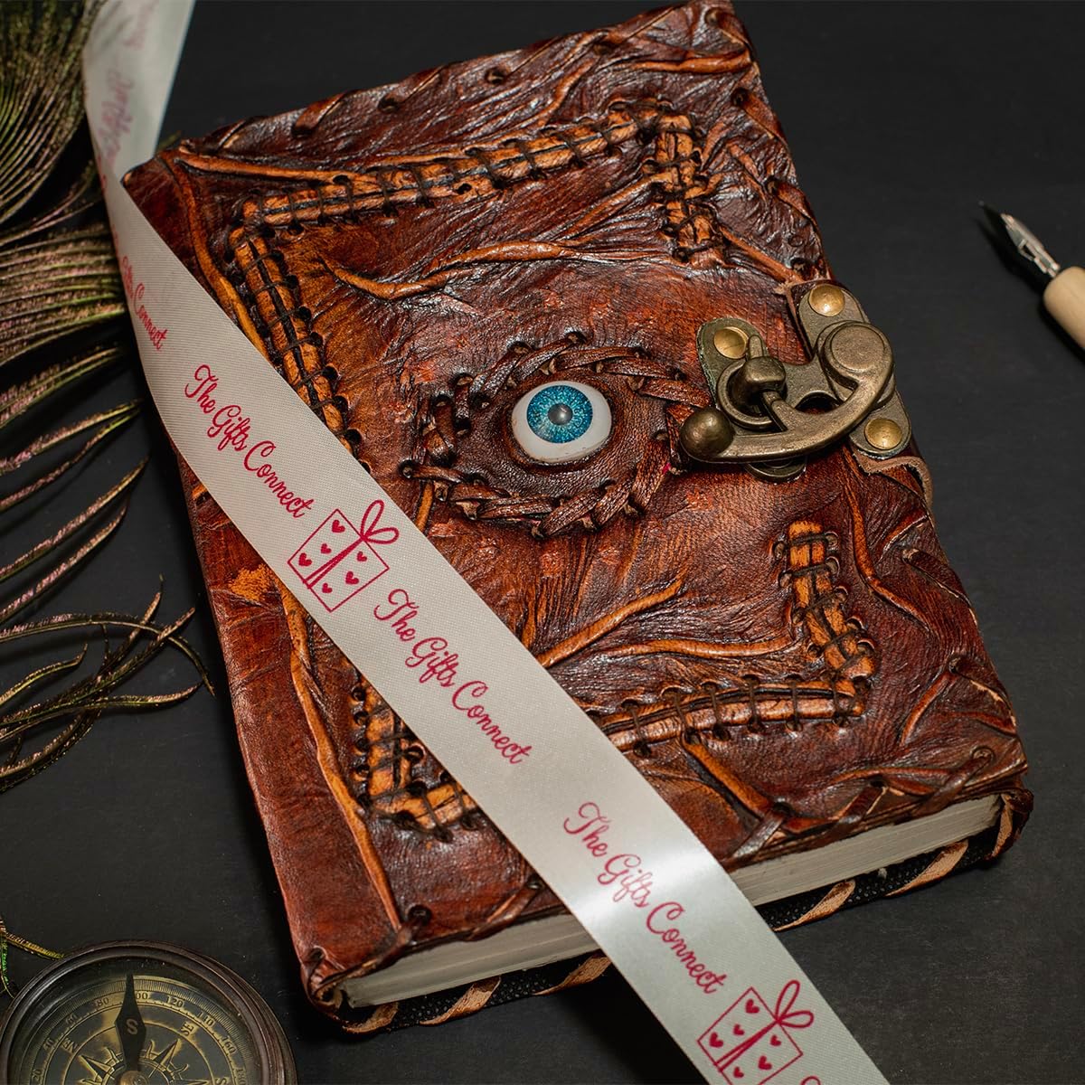 Handcrafted Evil Eye A4 Notebook for Journalist Leather Covered Handmade Present Notebook Gift for Detective