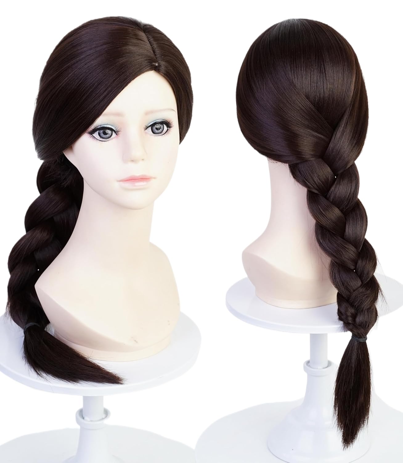 LABEAUTÉ Child Long Dark Brown Braid Anime Cosplay Wig + Glasses + Wig Cap, Kid Girls Witch Costume Wigs Synthetic Hair for Halloween Party 017