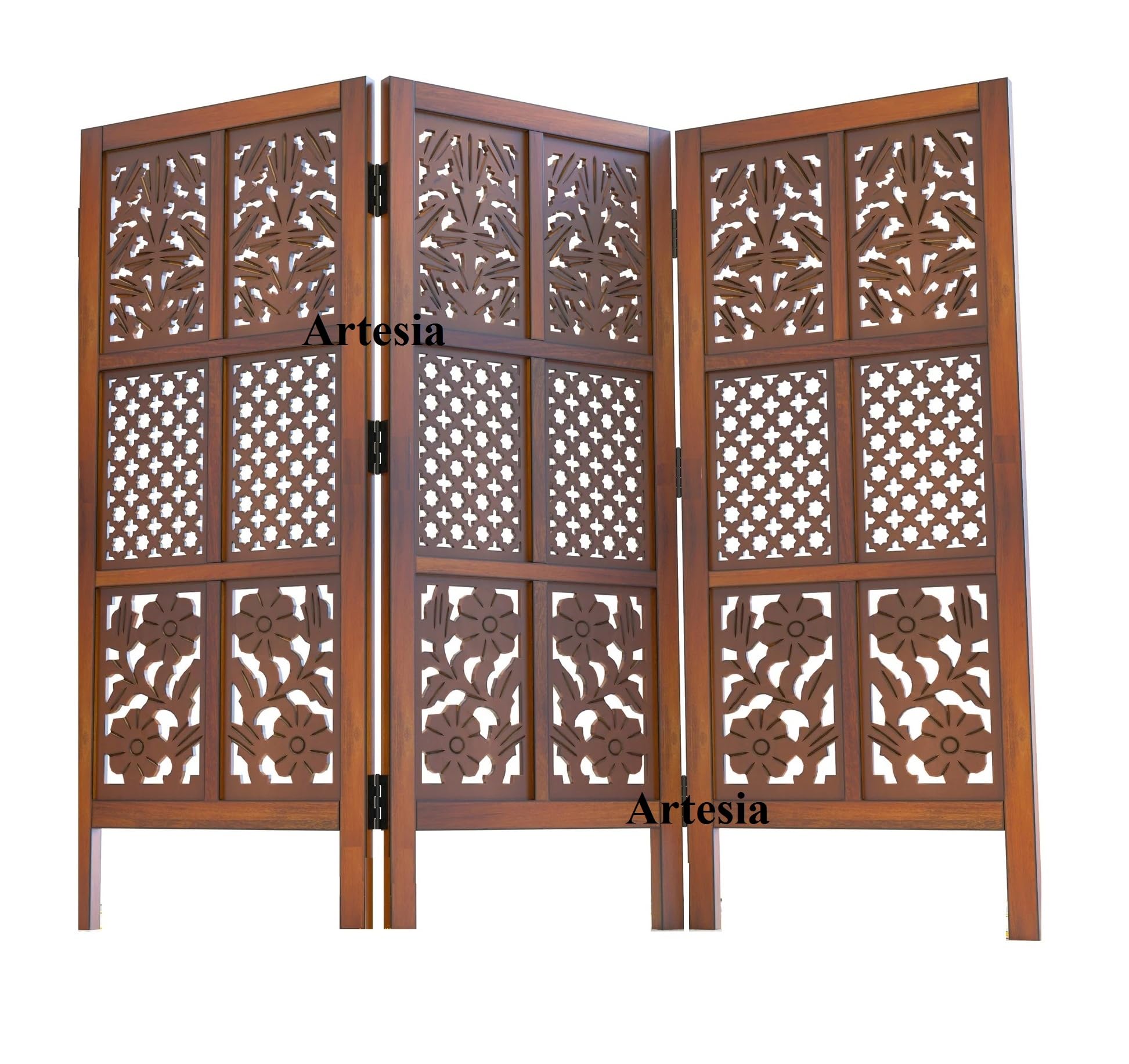 Artesia Wooden Room Partition for Living Rooms/Wood Screens Separator & Room Divider 3 Panels for Living Room/Bedroom/Office/Restaurants(Brown) (3 Panel - 48 X 54 in)-image-14
