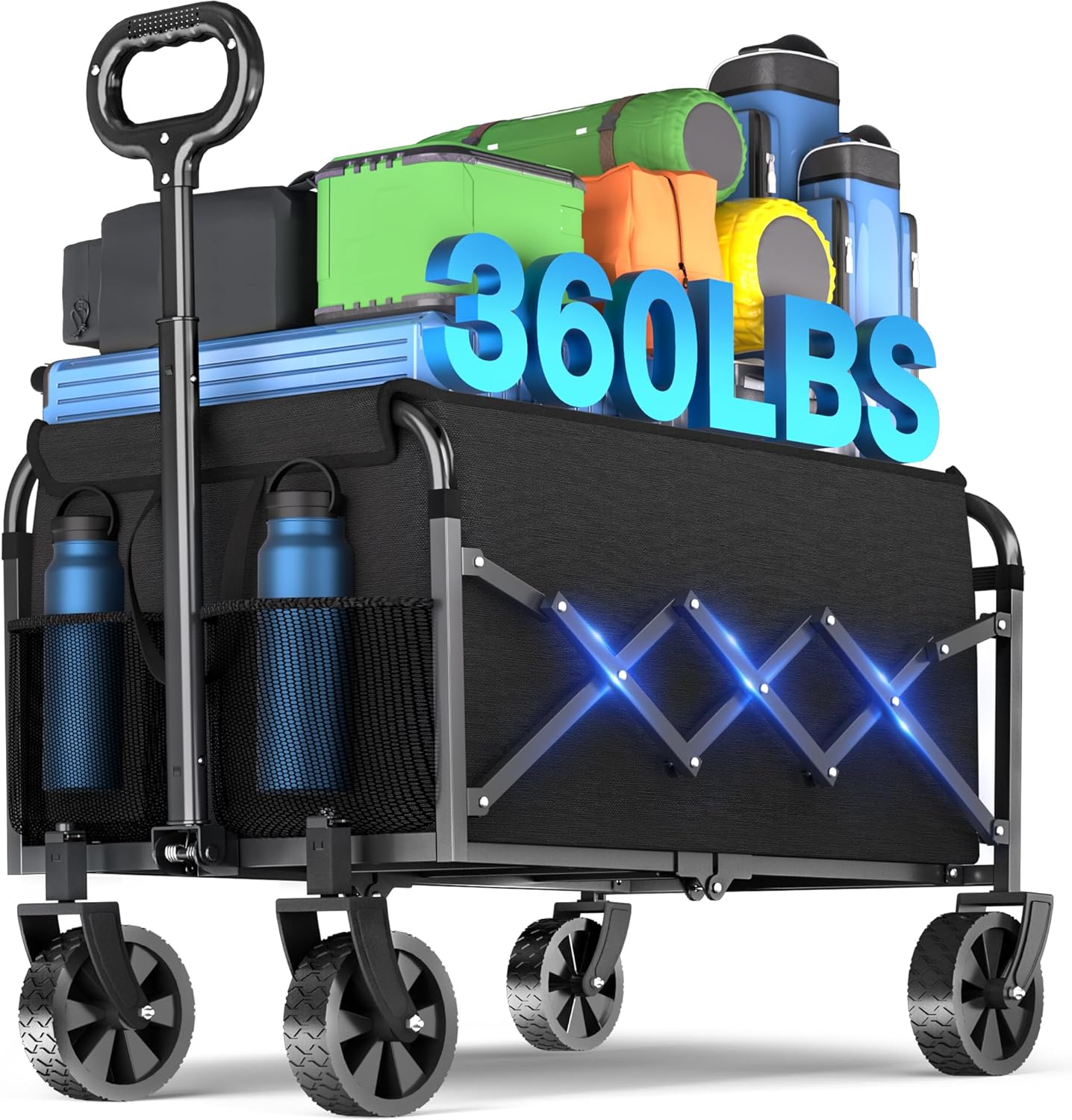 Wagons Carts Foldable, Collapsible Folding Wagon, Portable Folding Wagon Cart with Wheels, Outdoor Utility Carts for Groceries, Camping, Sports, Shopping, Black Wagons-black02