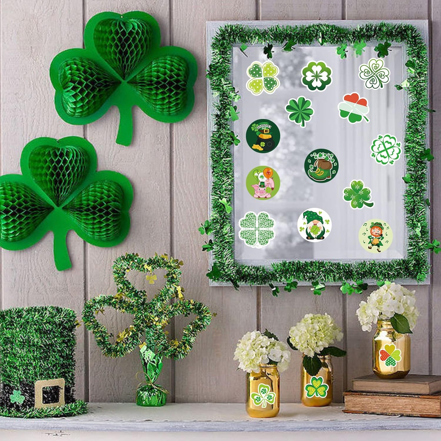 HOWAF 288pcs Irish Shamrock Stickers, St. Patrick's Day Label Stickers, St. Patrick's Day Gift Tags Stickers for Kids, St. Patrick's Day Self Adhesive Round Stickers for Irish Party St. Patrick's Party Decoration Supplies