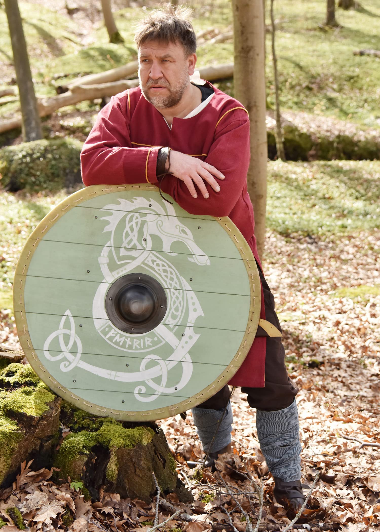 Battle-Merchant | Rundschild mit Fenrir-Motiv | handbemalter Wikingerschild aus Holz | 80cm (31,5 Zoll) | Wikinger Mittelalter Schild für Erwachsene
